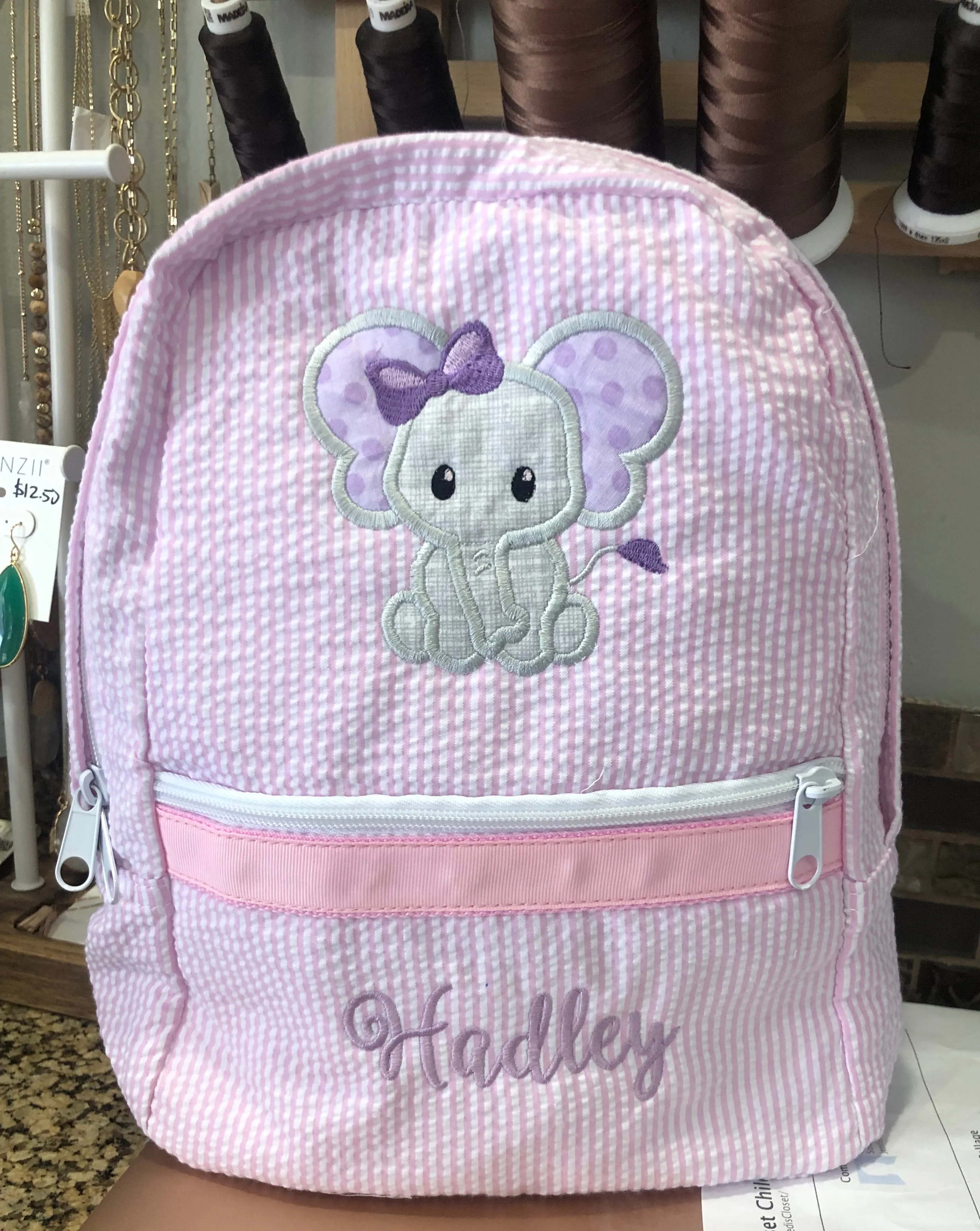 Elephant Seersucker Backpack