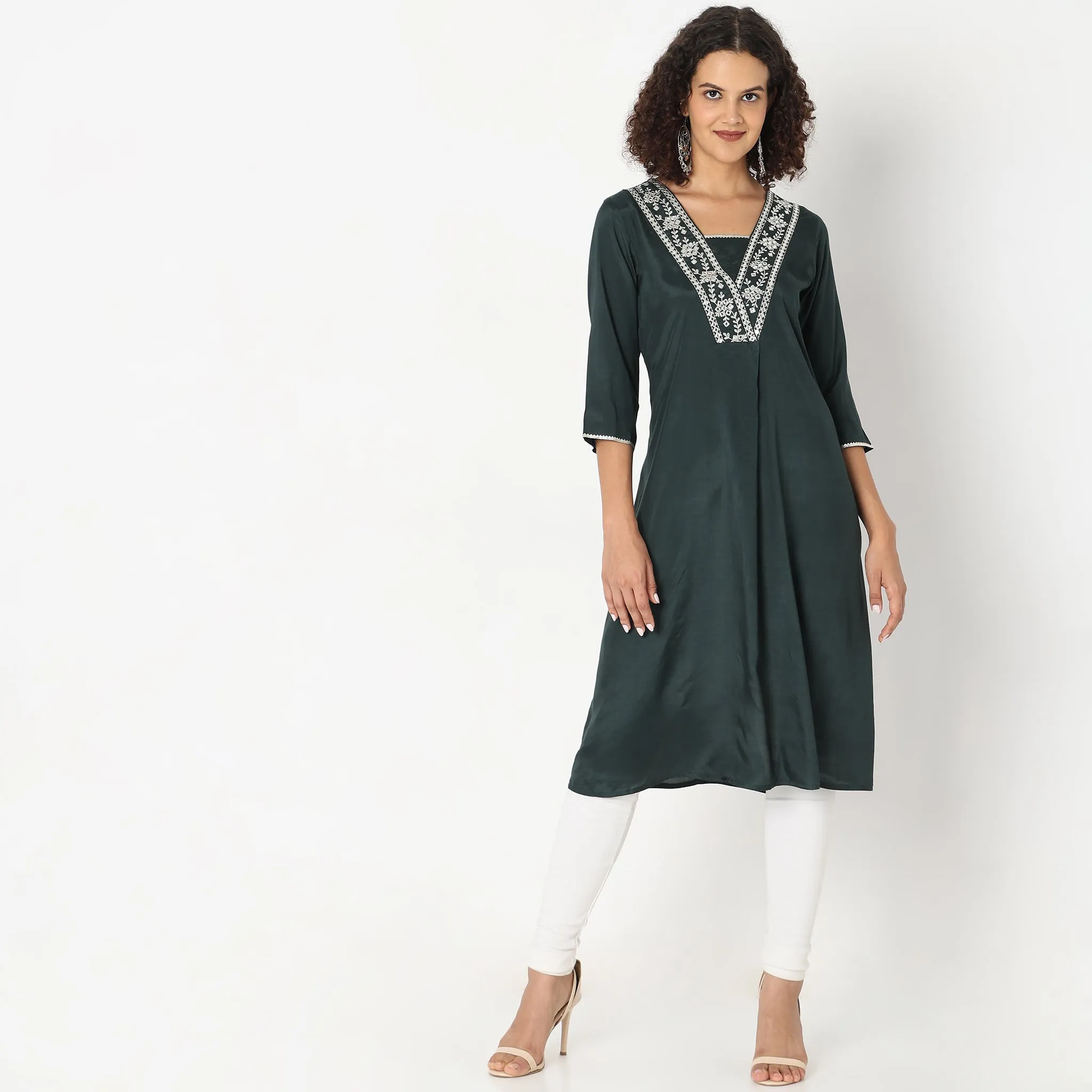 Flare Fit Embroidered Kurta