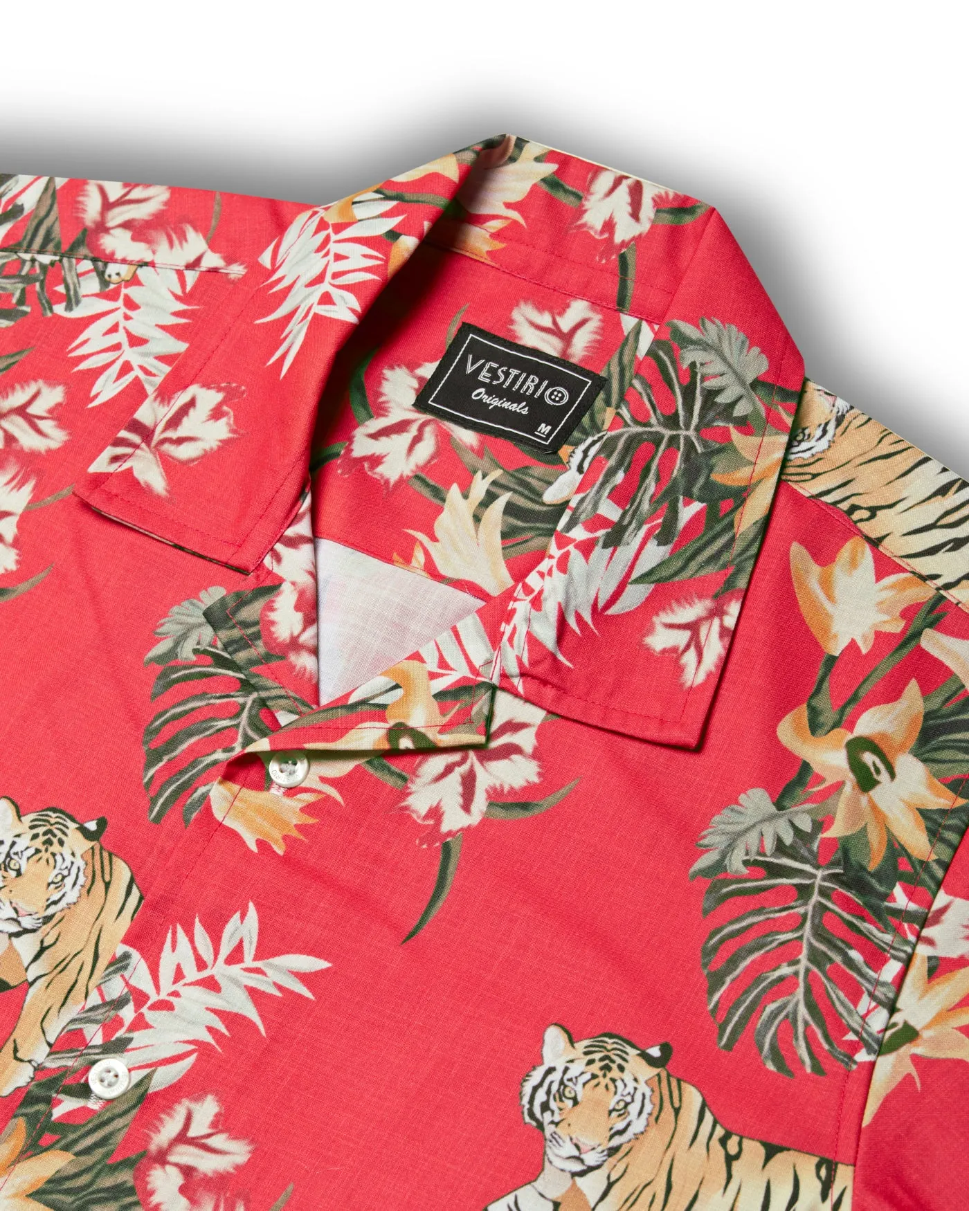 Flower print red half sleeve shirt for men