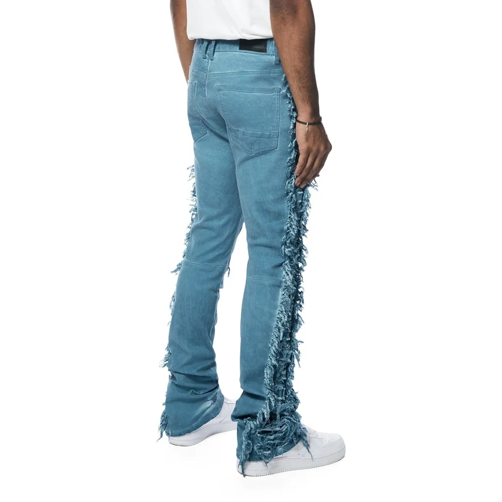 Frayed Stacked Pigment Dyed Pants - Cool Blue