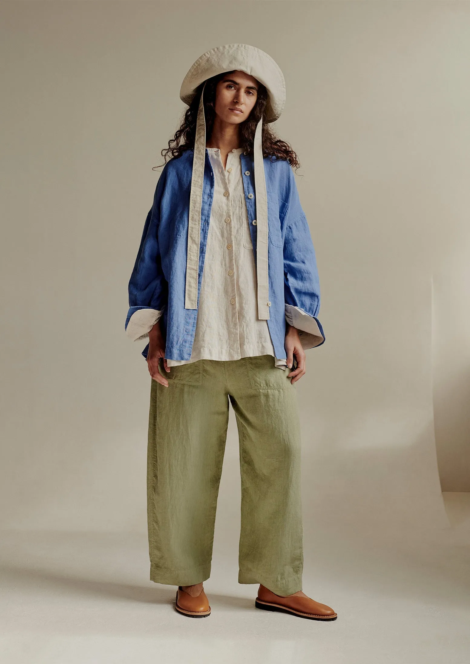 Garment Dyed Linen Barrel Leg Pants | Salvia