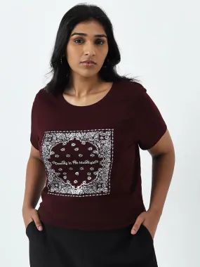 Gia Maroon Printed Cotton T-Shirt