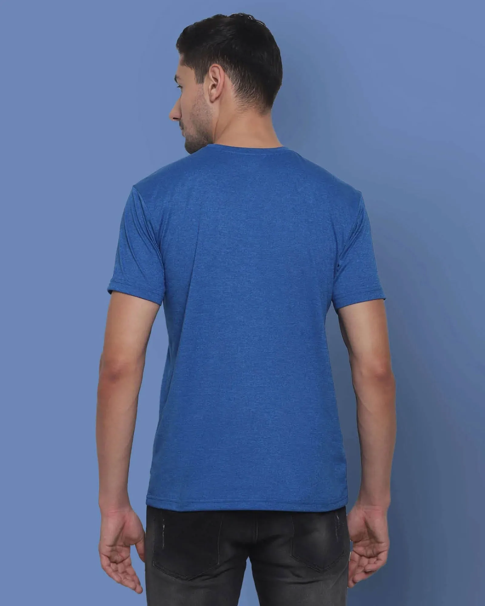 Half Sleeves Crew Neck: Blue Melange