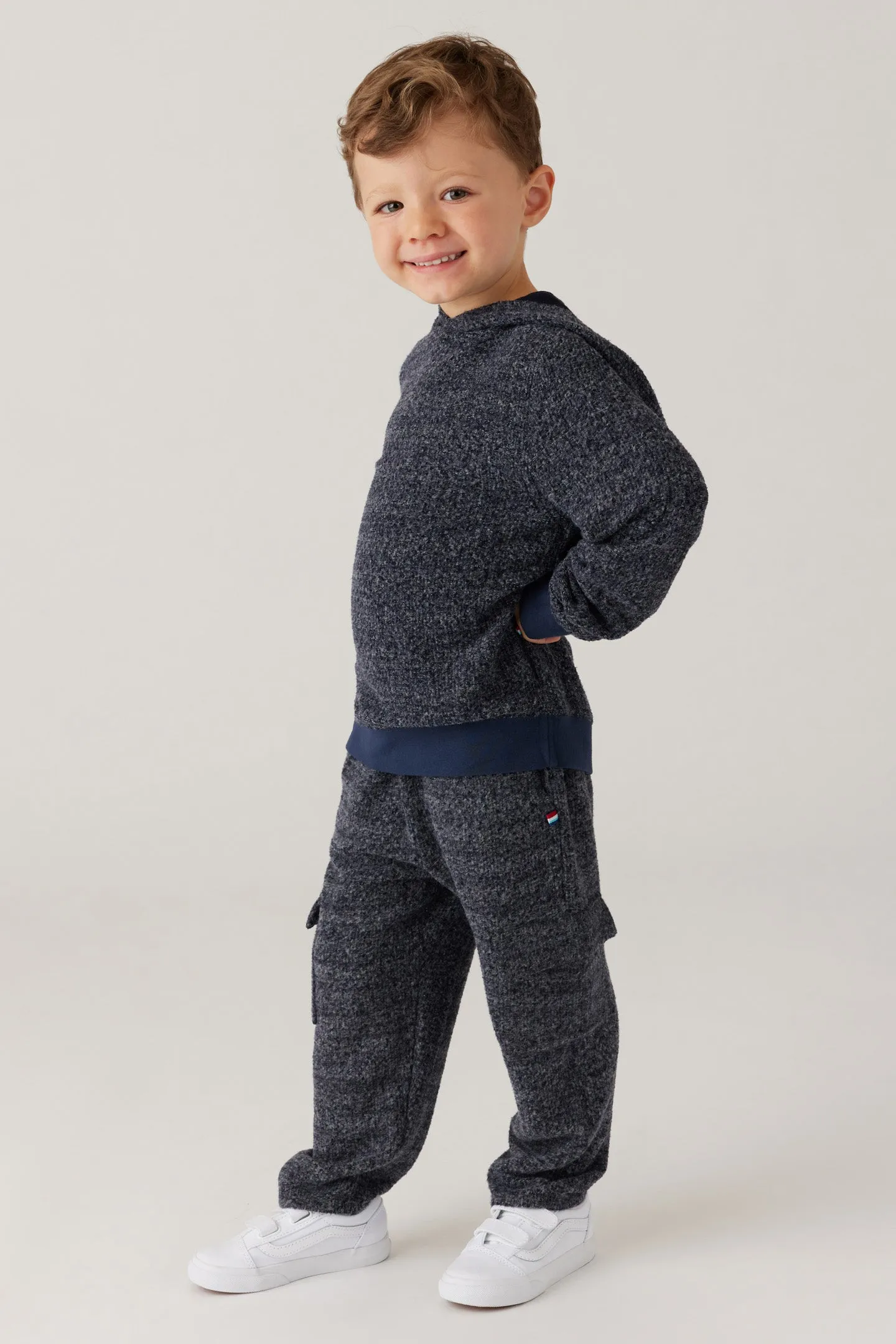 Kids Brushed Boucle Cargo Jogger - Indigo