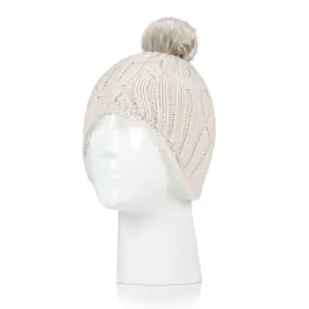 Kids Frosty Cosy Ears Cable Pom Pom Hat - Cream