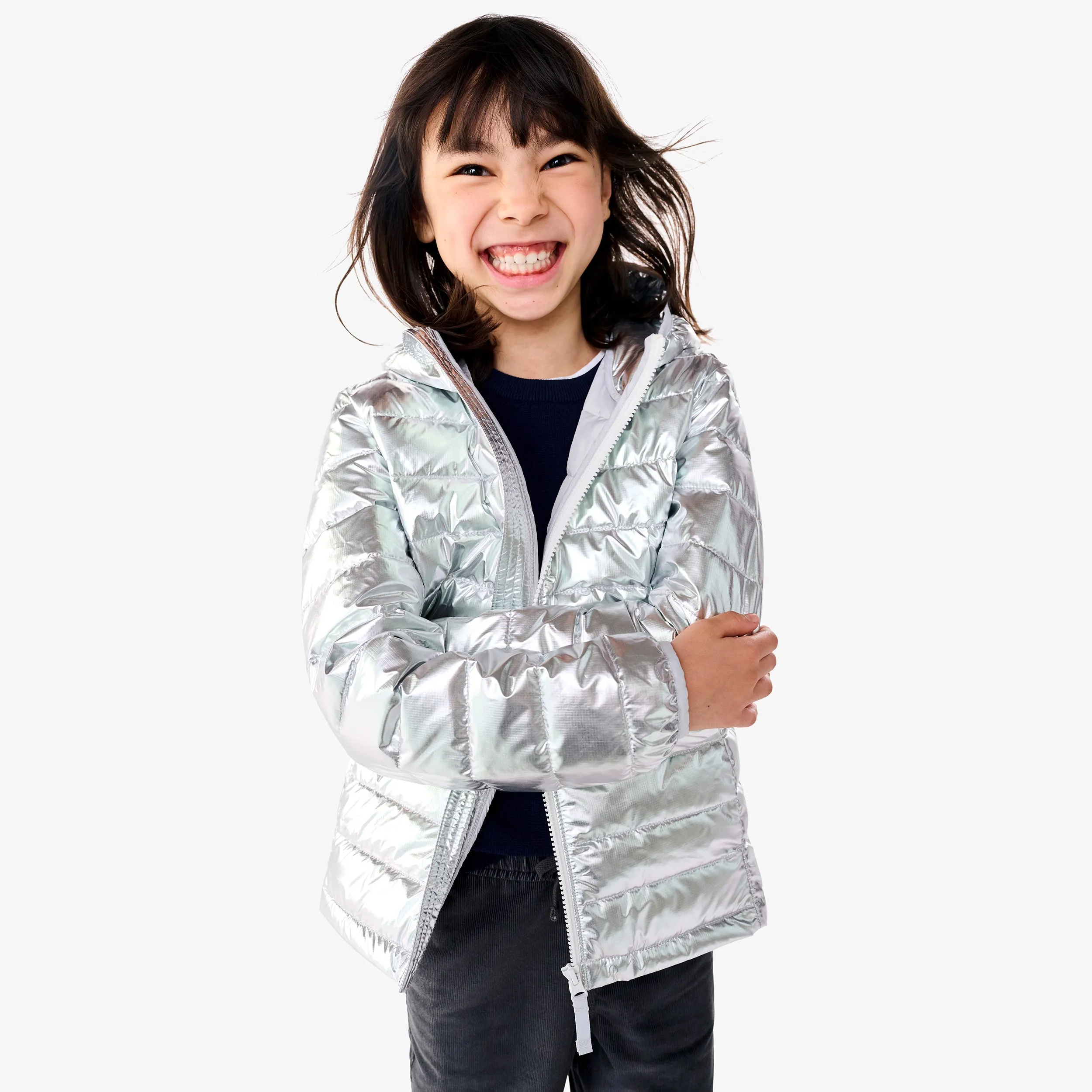 Kids lightweight puffer jacket in silver