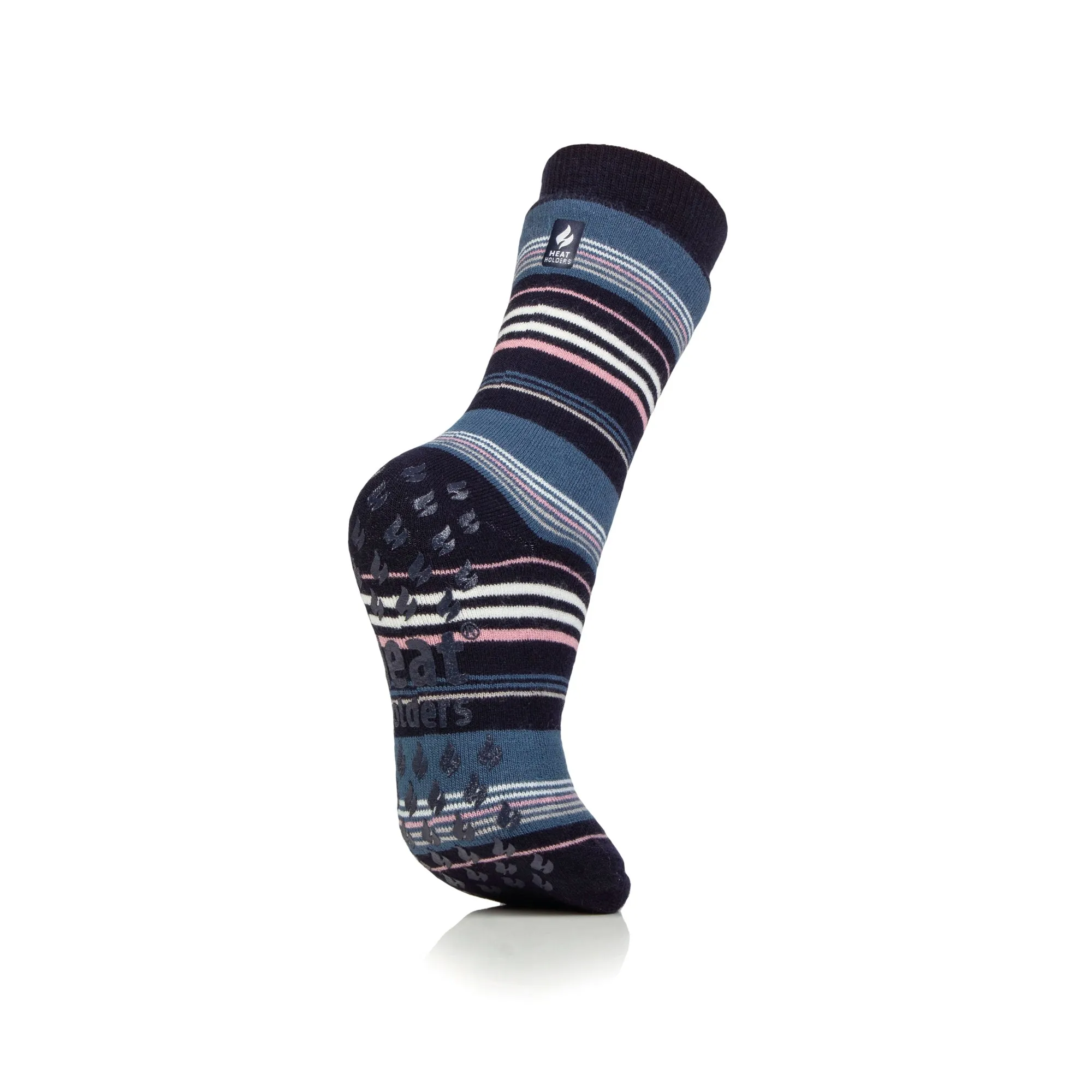 Ladies IOMI Dual Layer Raynaud's Slipper Socks - Navy Stripe