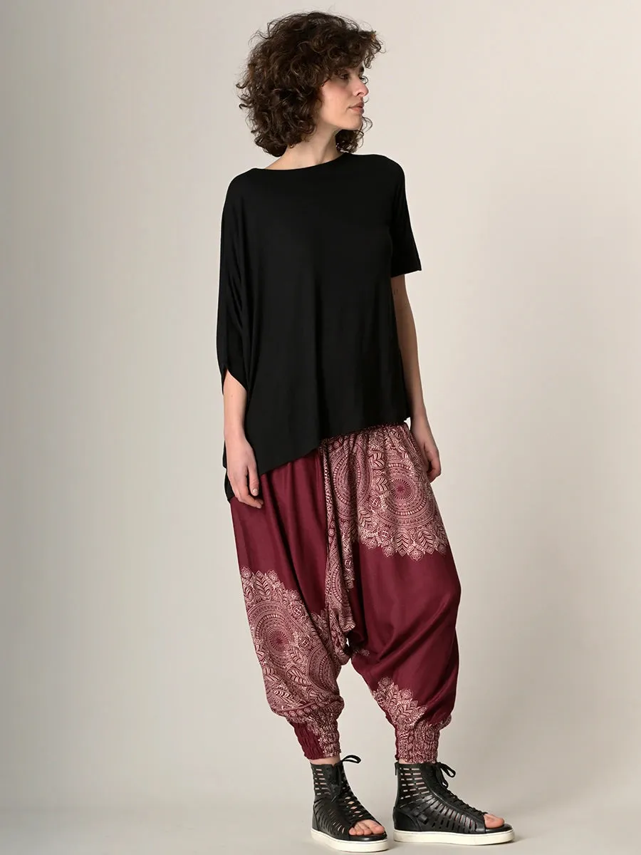 Mandala & Feathers Harem Pants - Low Crotch