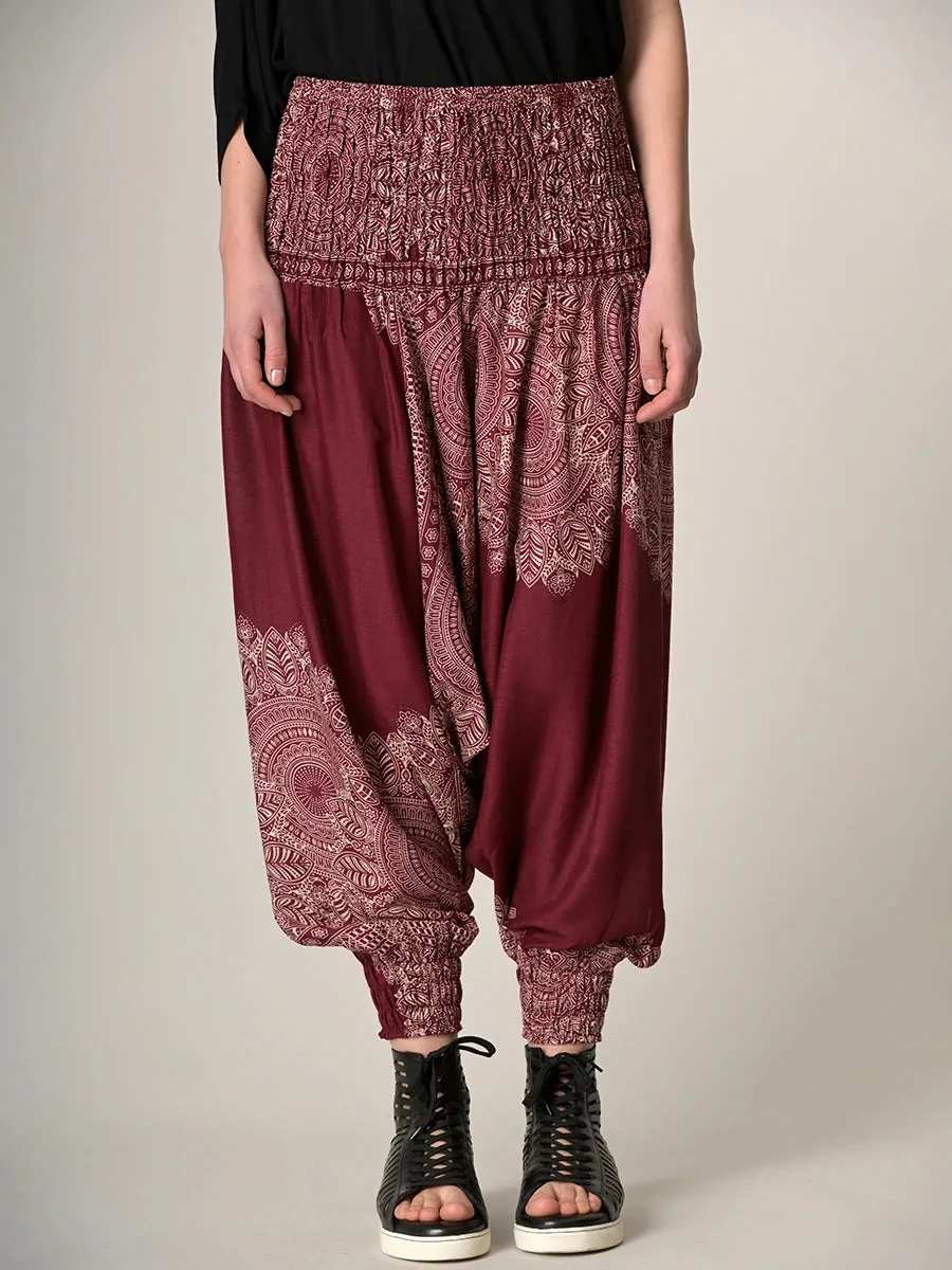 Mandala & Feathers Harem Pants - Low Crotch