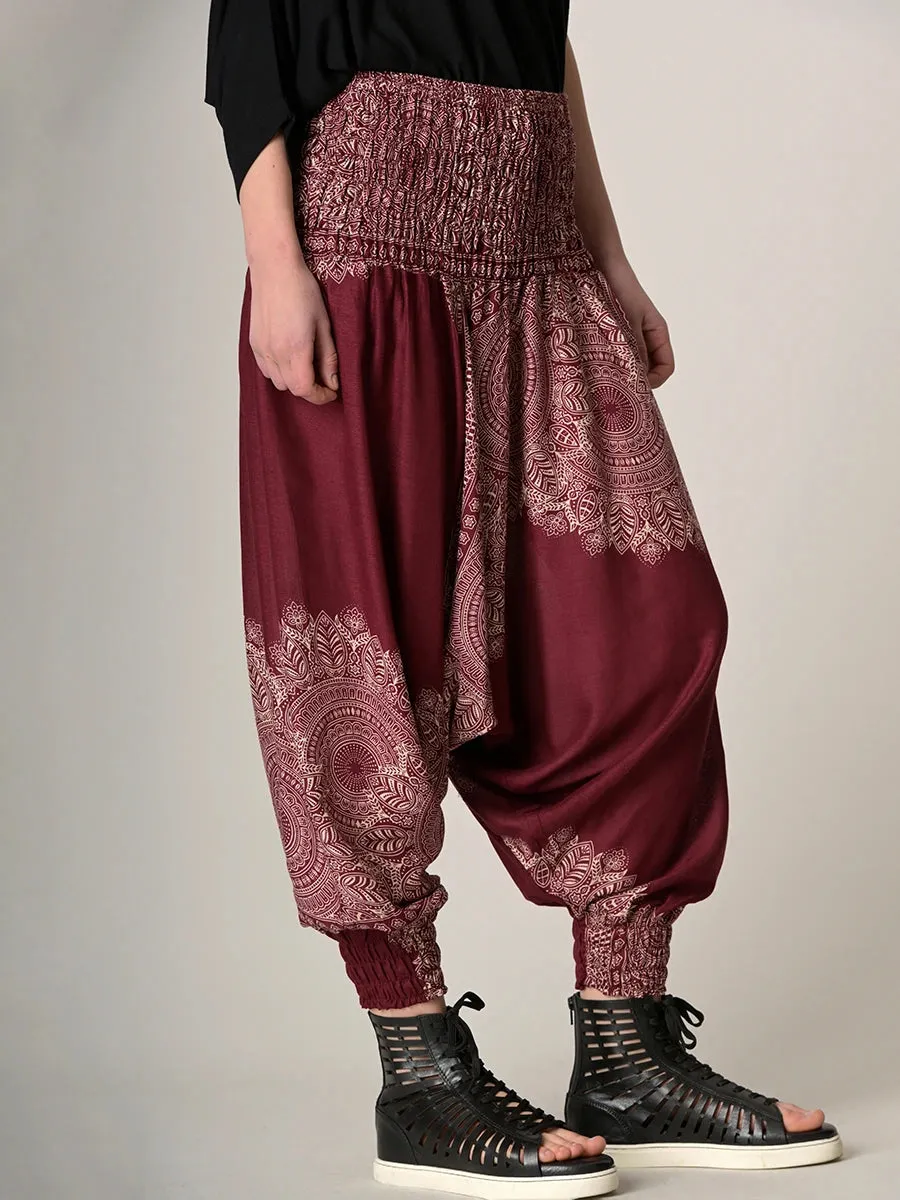 Mandala & Feathers Harem Pants - Low Crotch