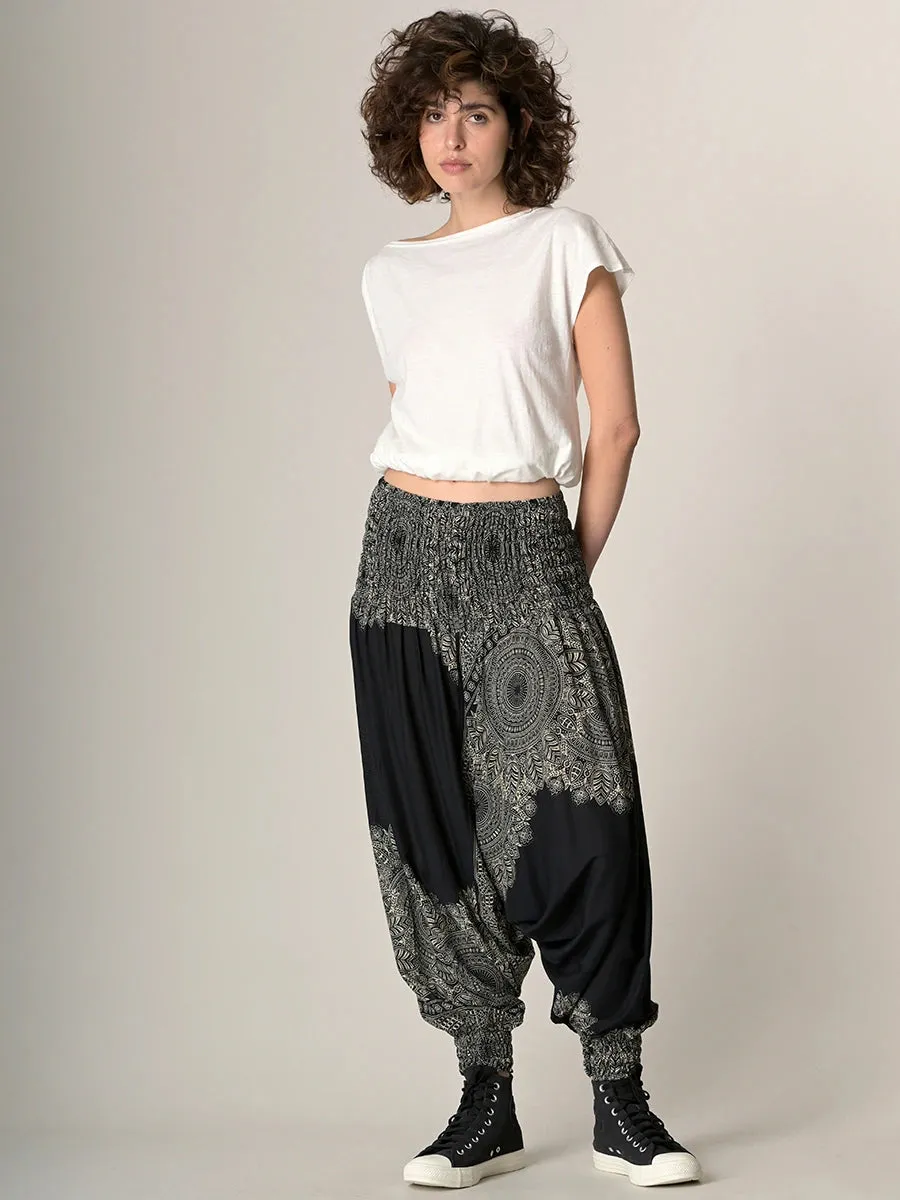 Mandala & Feathers Harem Pants - Low Crotch