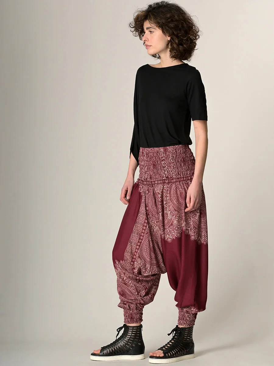 Mandala & Feathers Harem Pants - Low Crotch