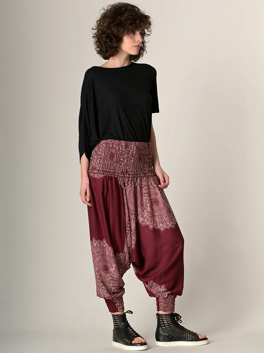 Mandala & Feathers Harem Pants - Low Crotch