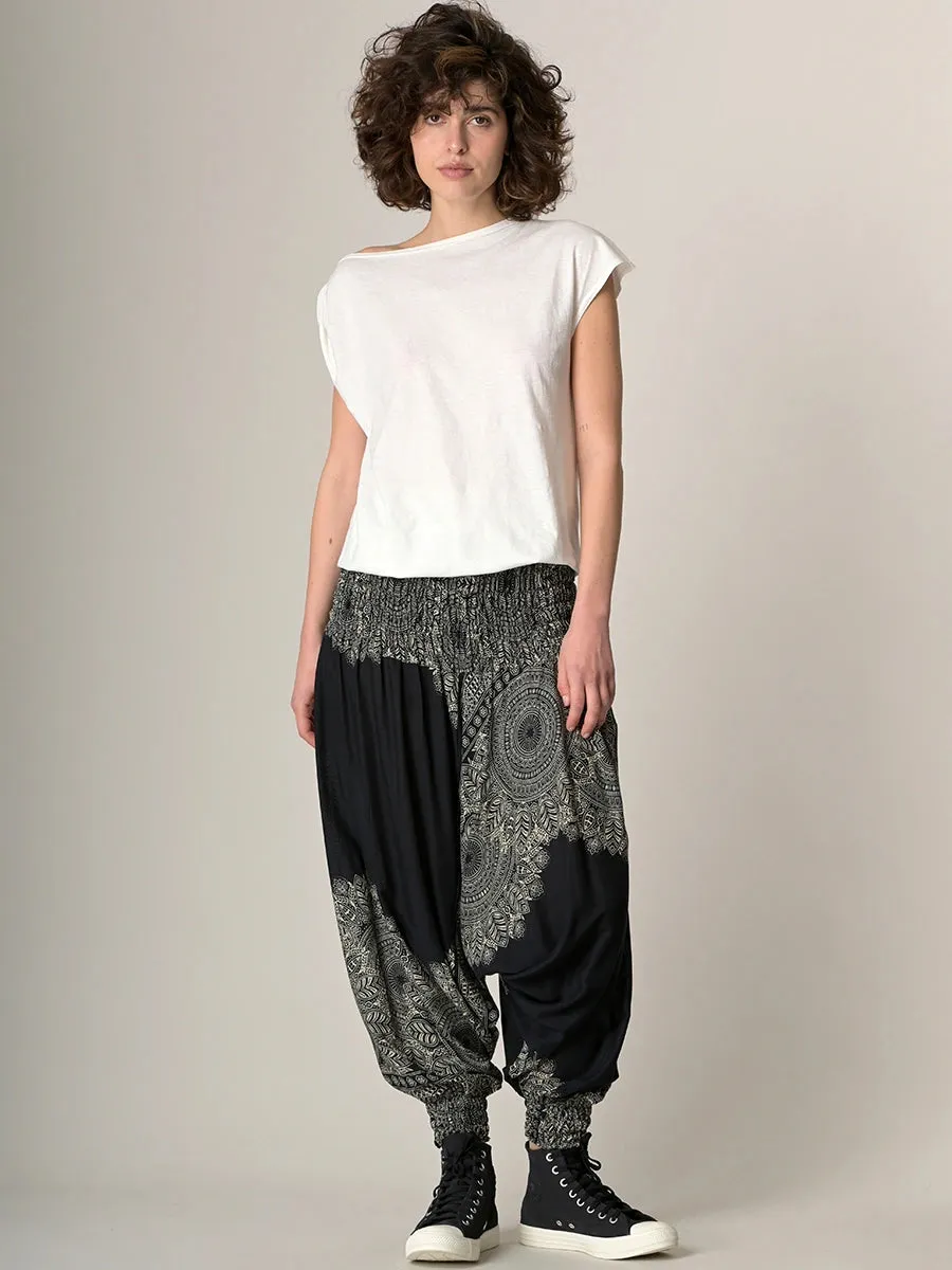 Mandala & Feathers Harem Pants - Low Crotch