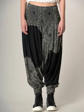 Mandala & Feathers Harem Pants - Low Crotch