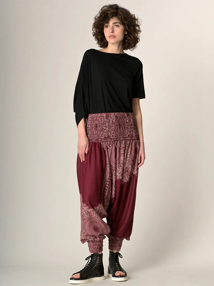 Mandala & Feathers Harem Pants - Low Crotch