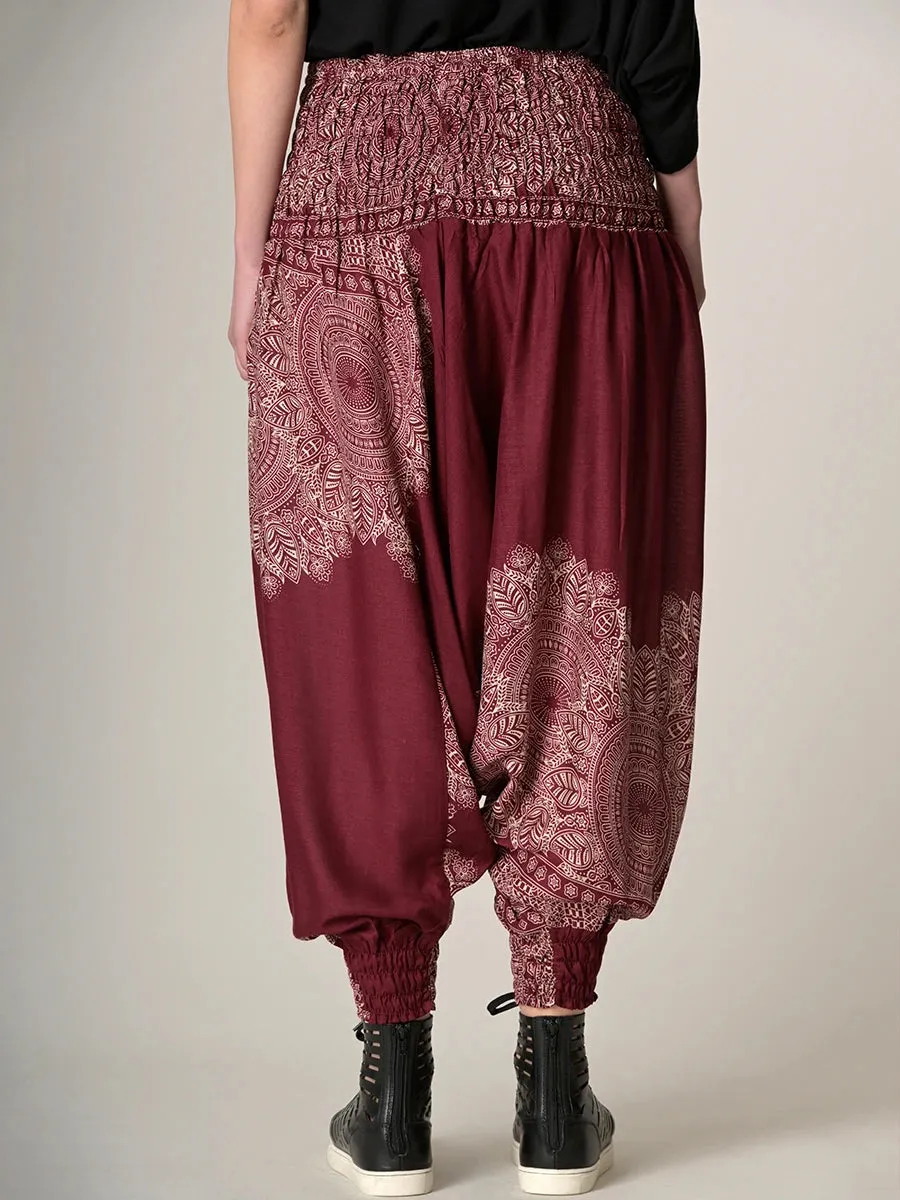 Mandala & Feathers Harem Pants - Low Crotch