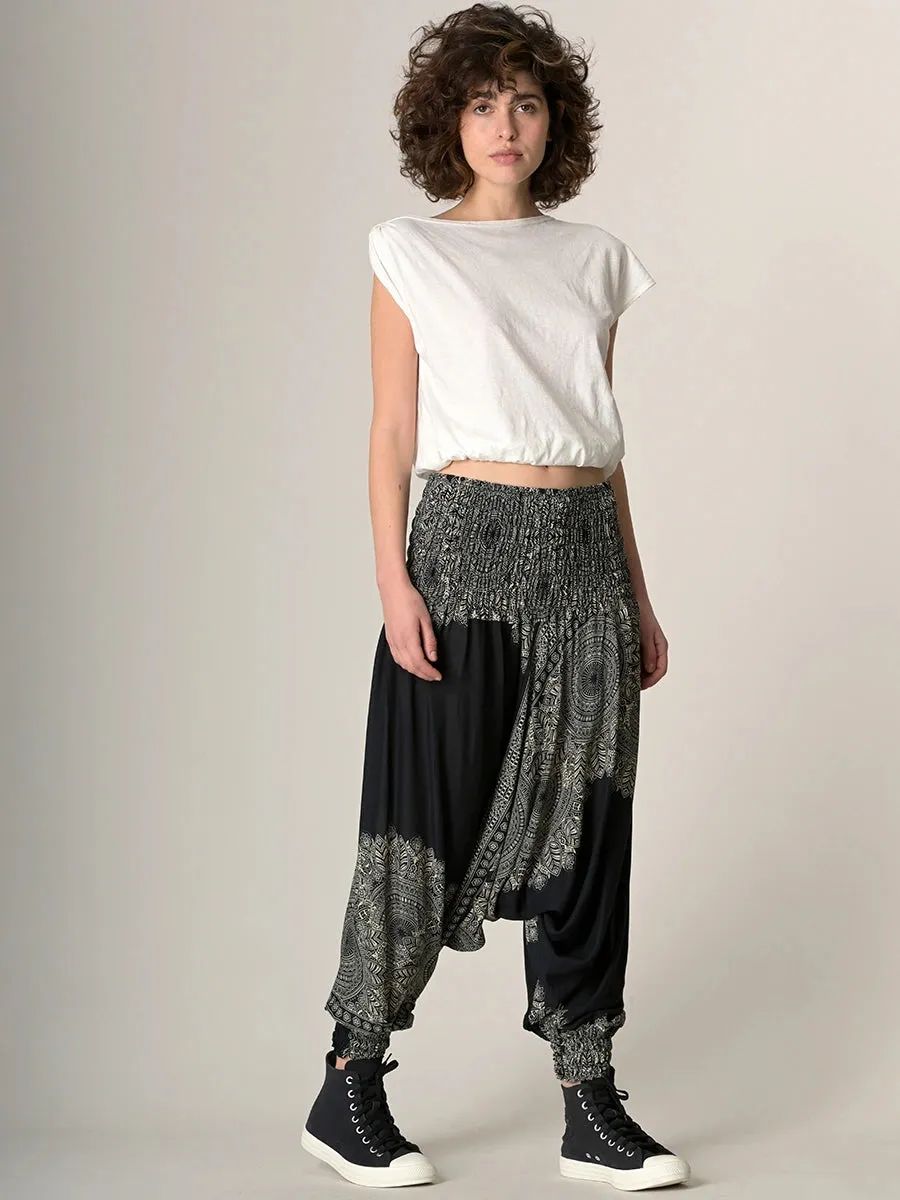 Mandala & Feathers Harem Pants - Low Crotch