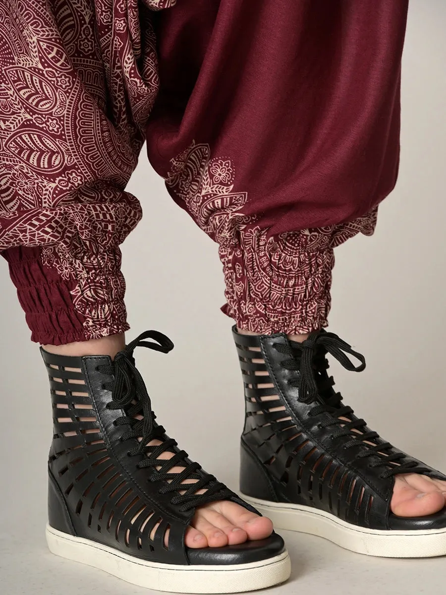 Mandala & Feathers Harem Pants - Low Crotch