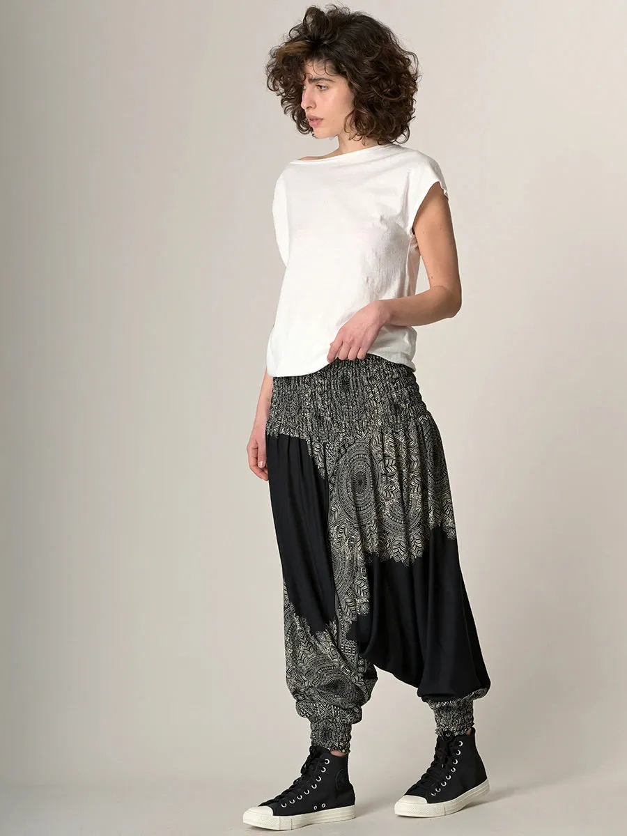 Mandala & Feathers Harem Pants - Low Crotch