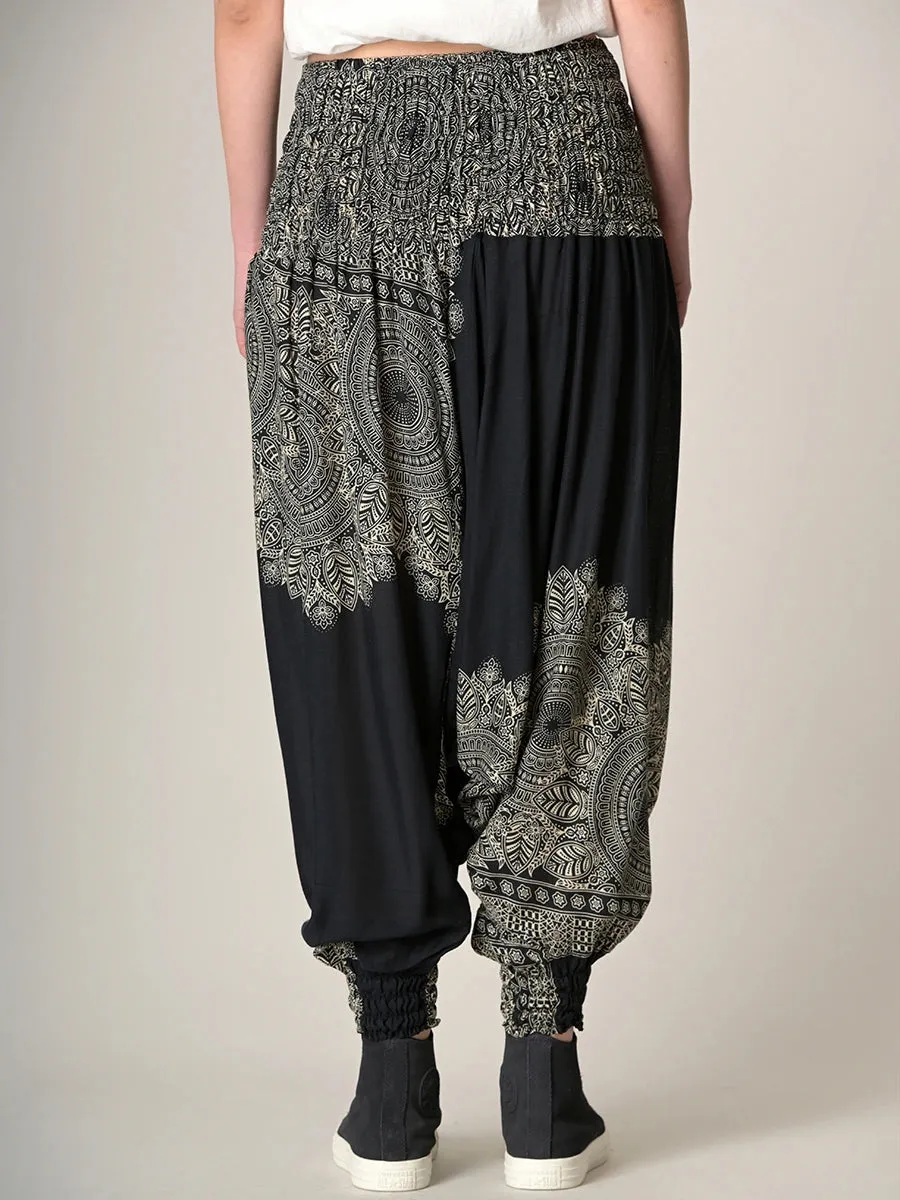 Mandala & Feathers Harem Pants - Low Crotch