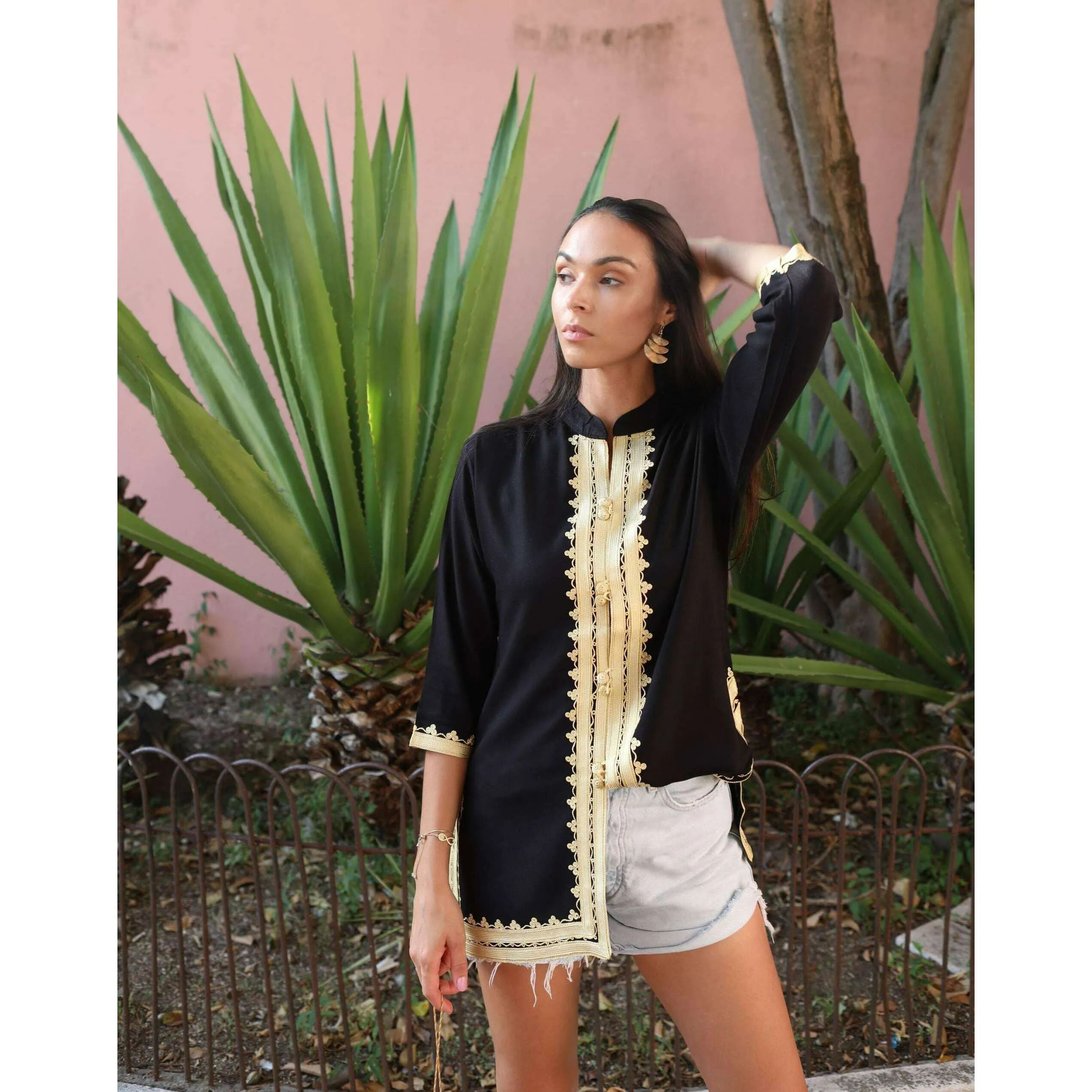 Marrakech Black Gold Embroidery Tunic-Moroccan Tunic