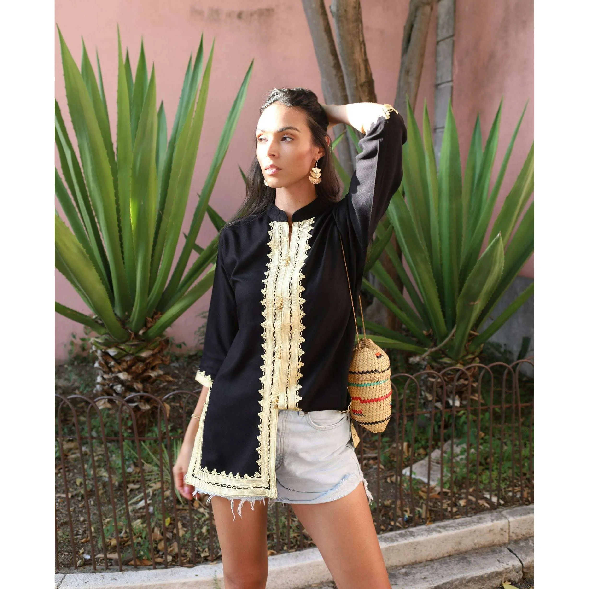 Marrakech Black Gold Embroidery Tunic-Moroccan Tunic