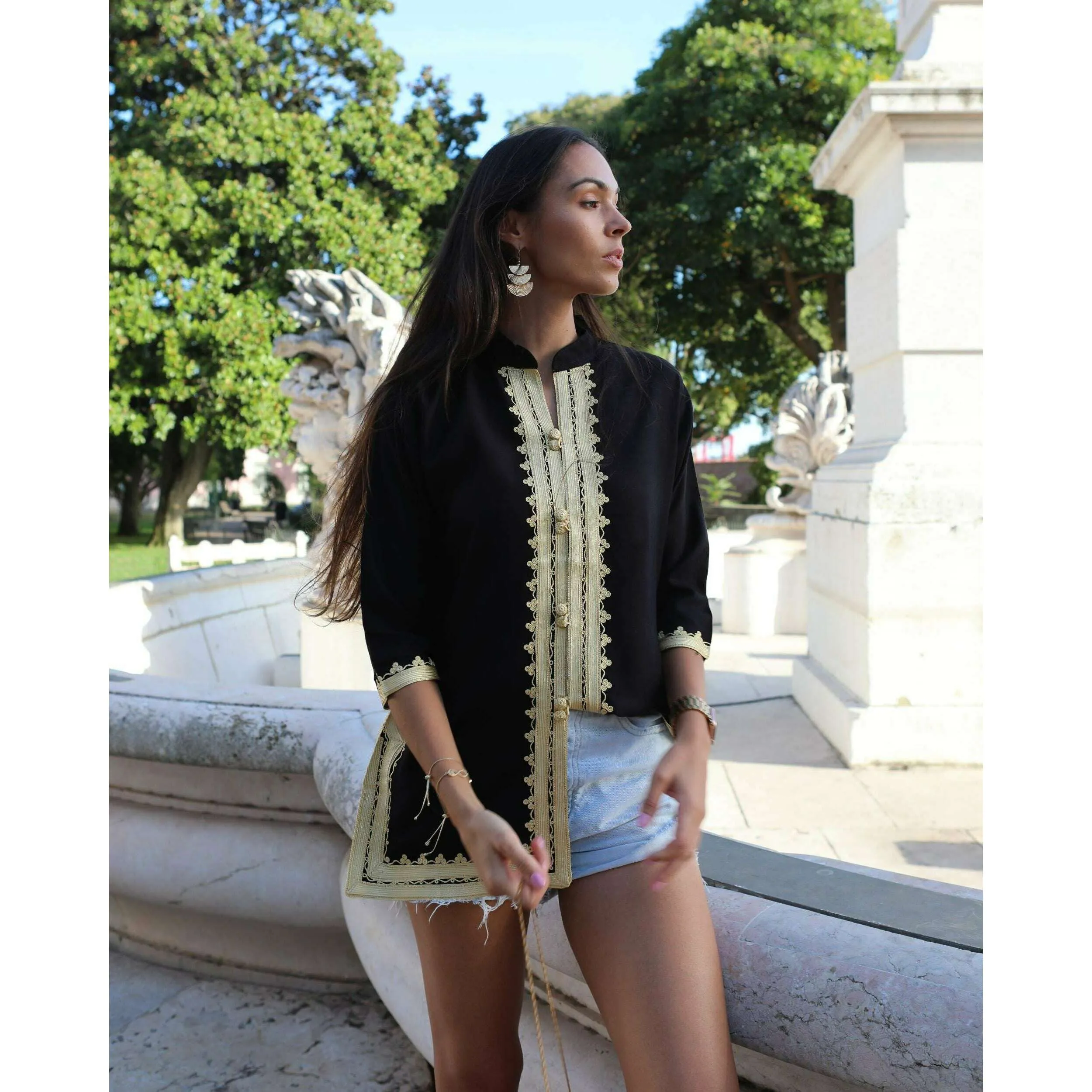 Marrakech Black Gold Embroidery Tunic-Moroccan Tunic