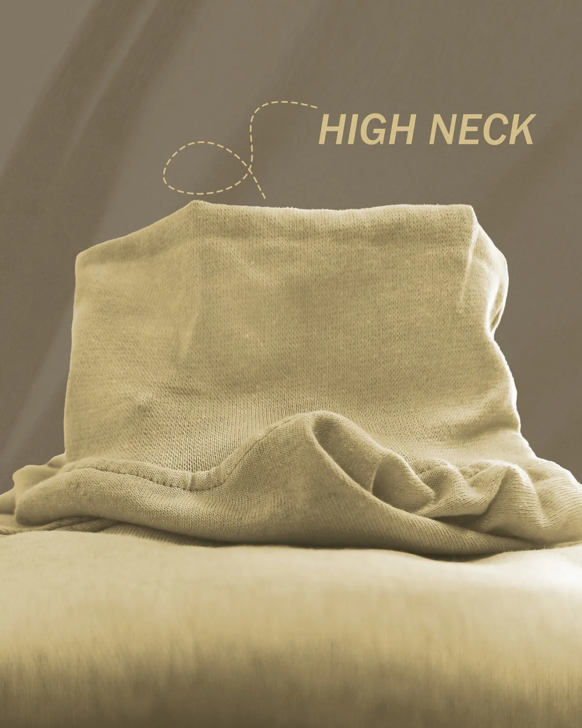 Men High Neck Beige Full Sleeve Plain T-shirt