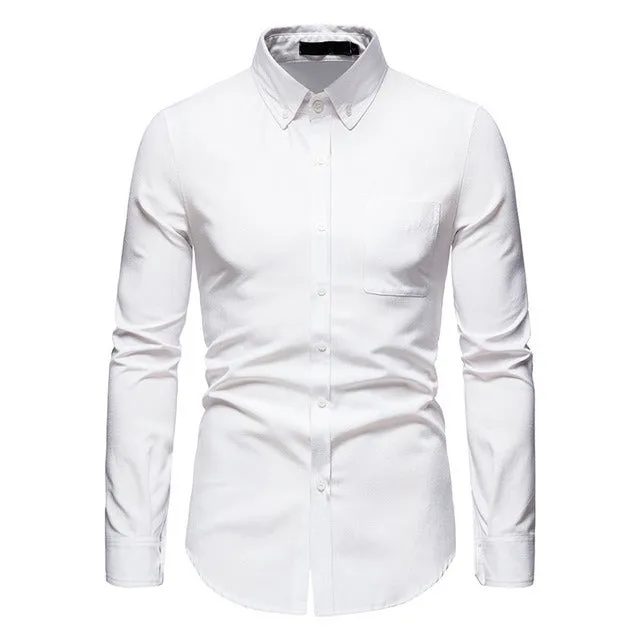 Men Slim Fit Long Sleeves Dress Shirts Streetwear Business Patchwork Formal Shirt