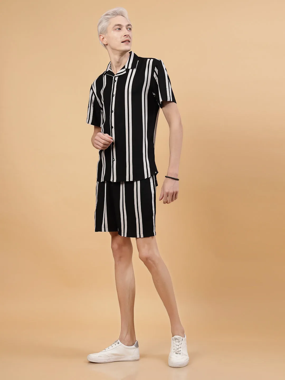 Men Striped Rayon Co-ords Set