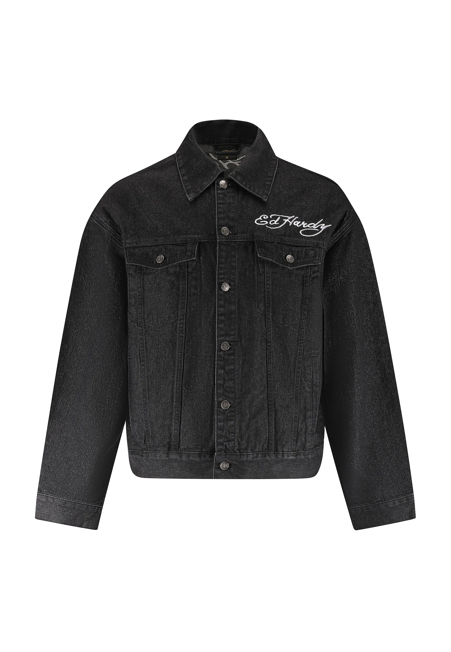 Mens Abstract United Dreams Oversized Denim Jacket - Black