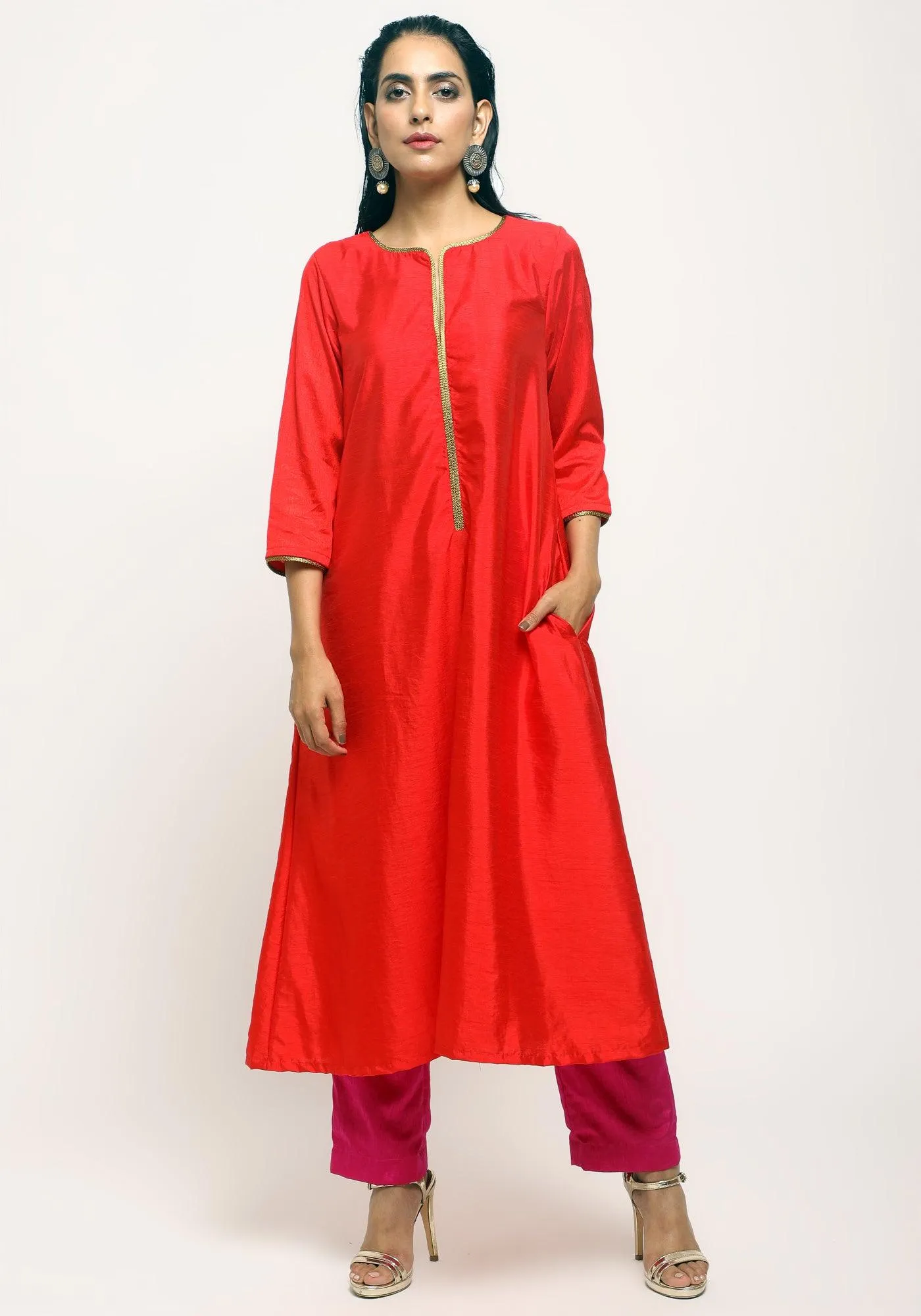 Orange Laced Kurta Set