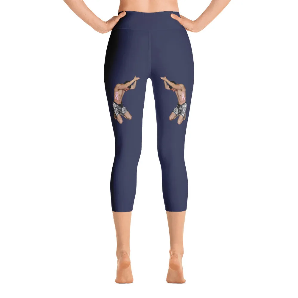 Our best viral yoga capri leggings with woman power - Midnight Blue Color with White Letters