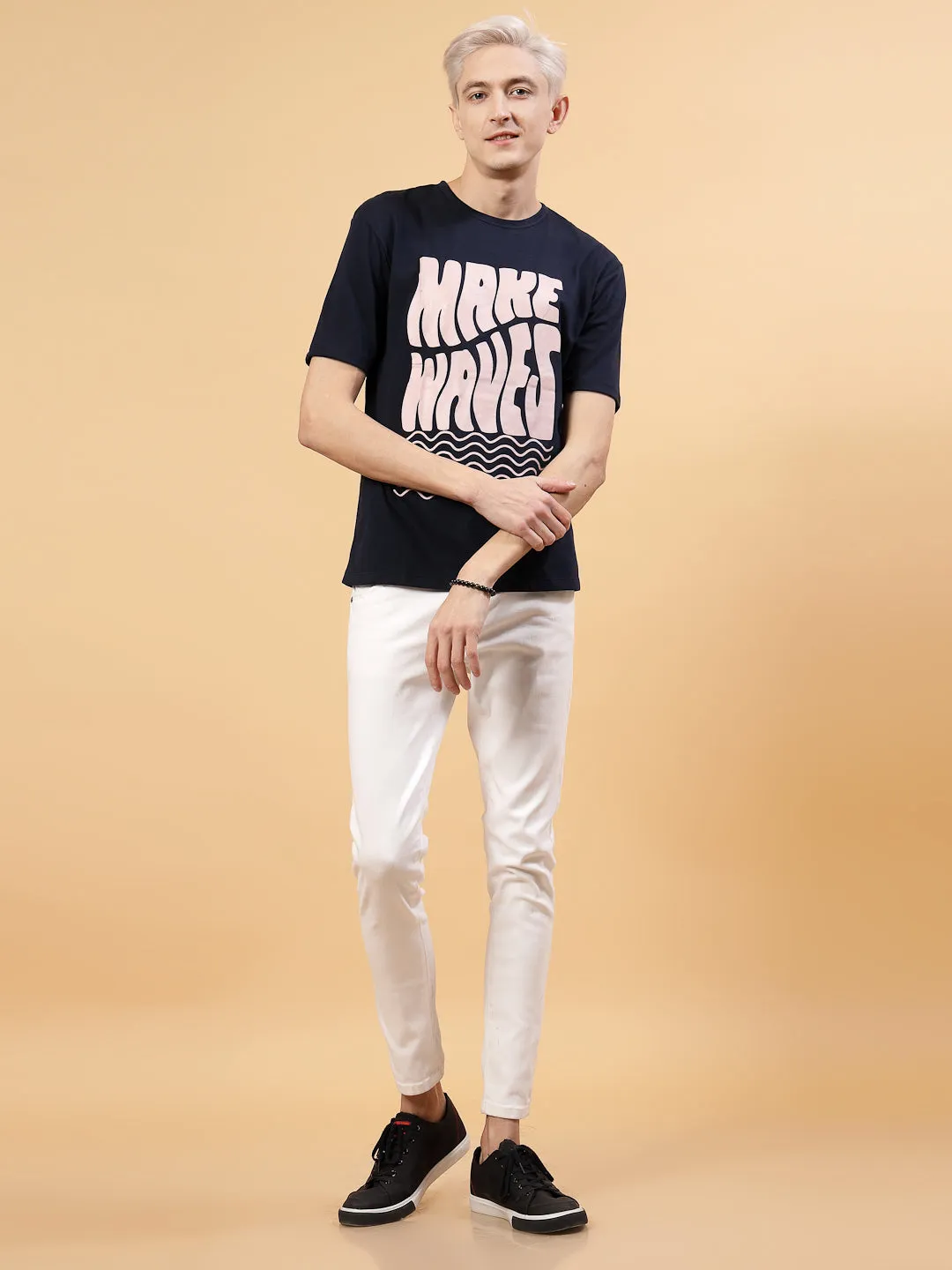 Pattern Printed Slim Fit Cotton Jersey Tees