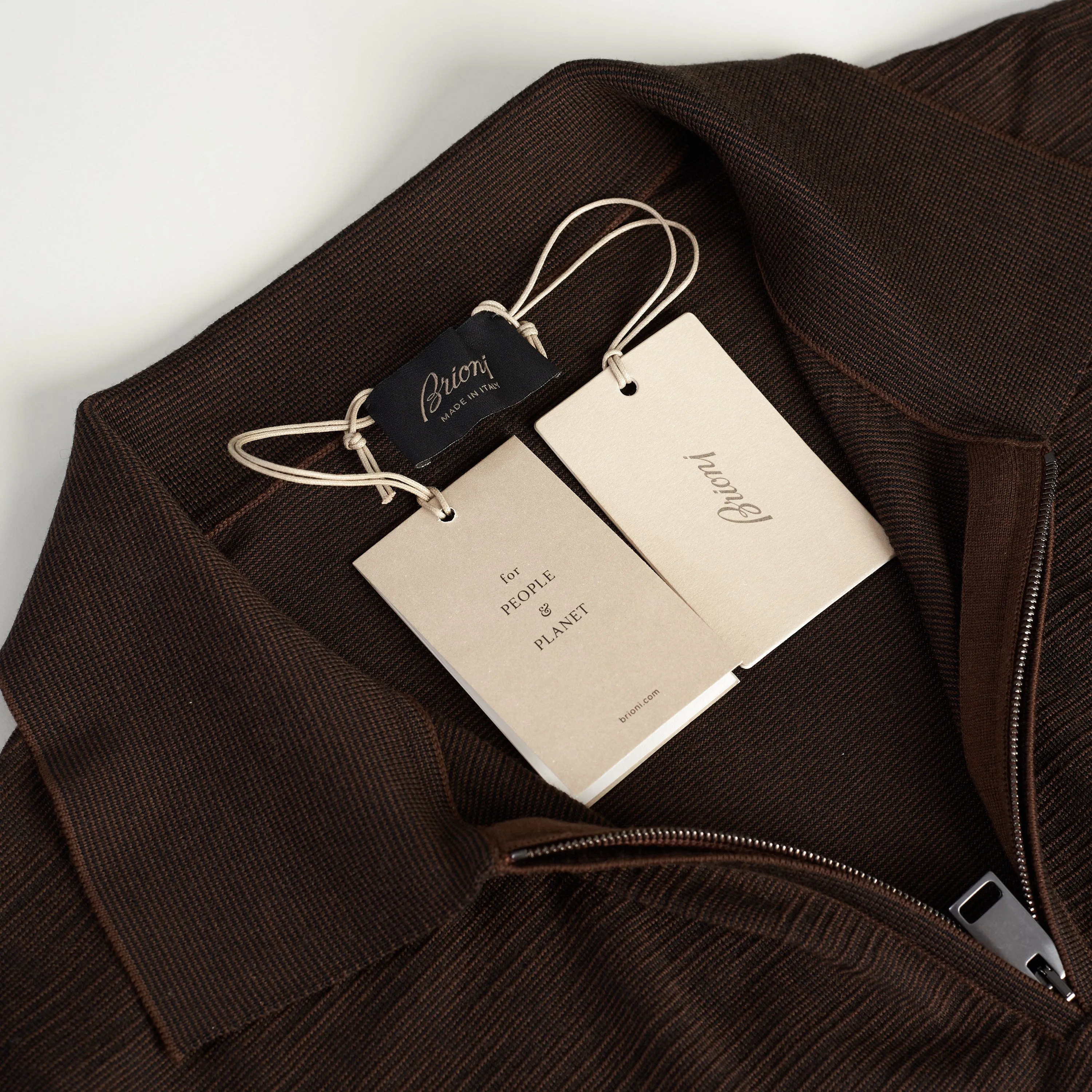 Polo Sweater With Metal Zip In Brown Wool