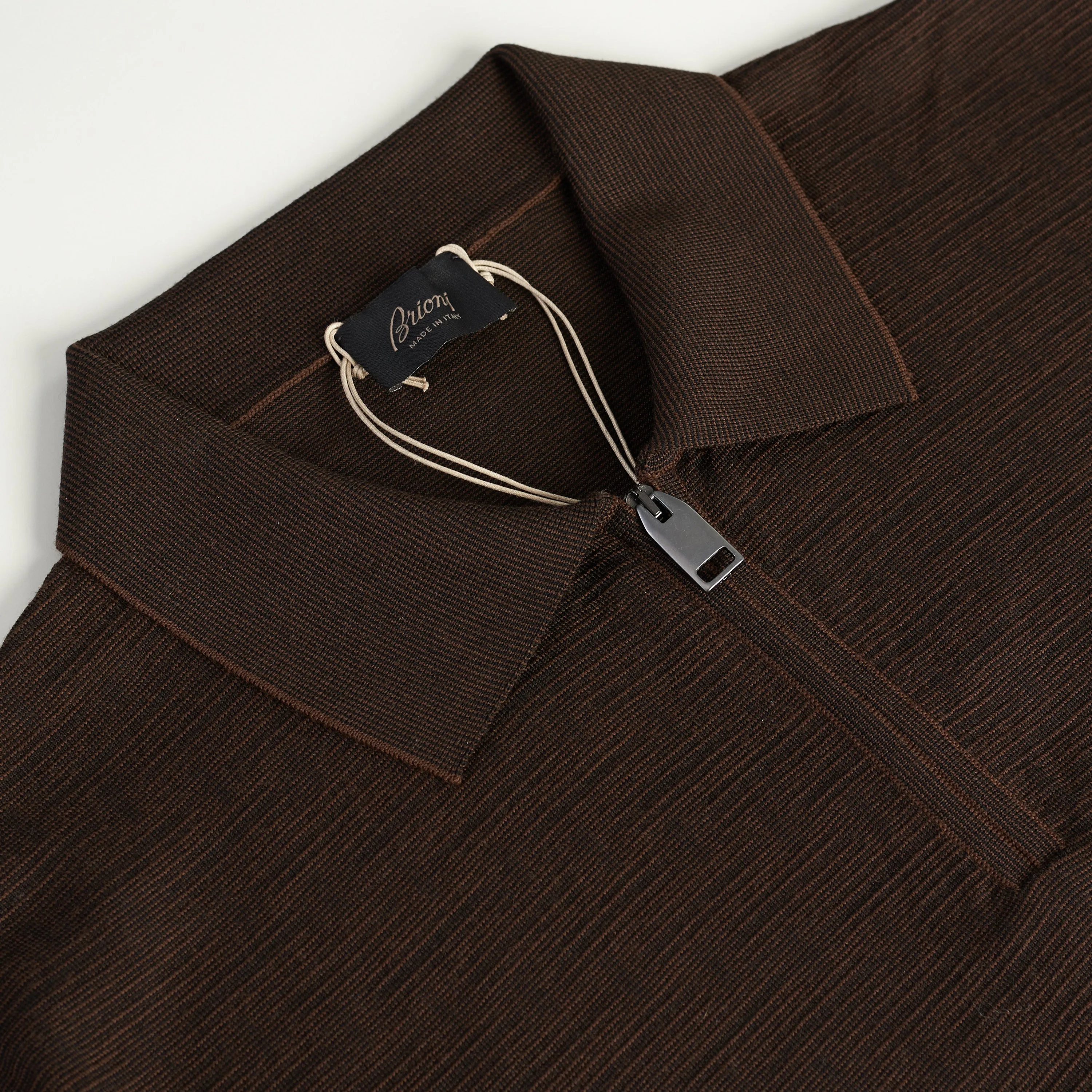 Polo Sweater With Metal Zip In Brown Wool