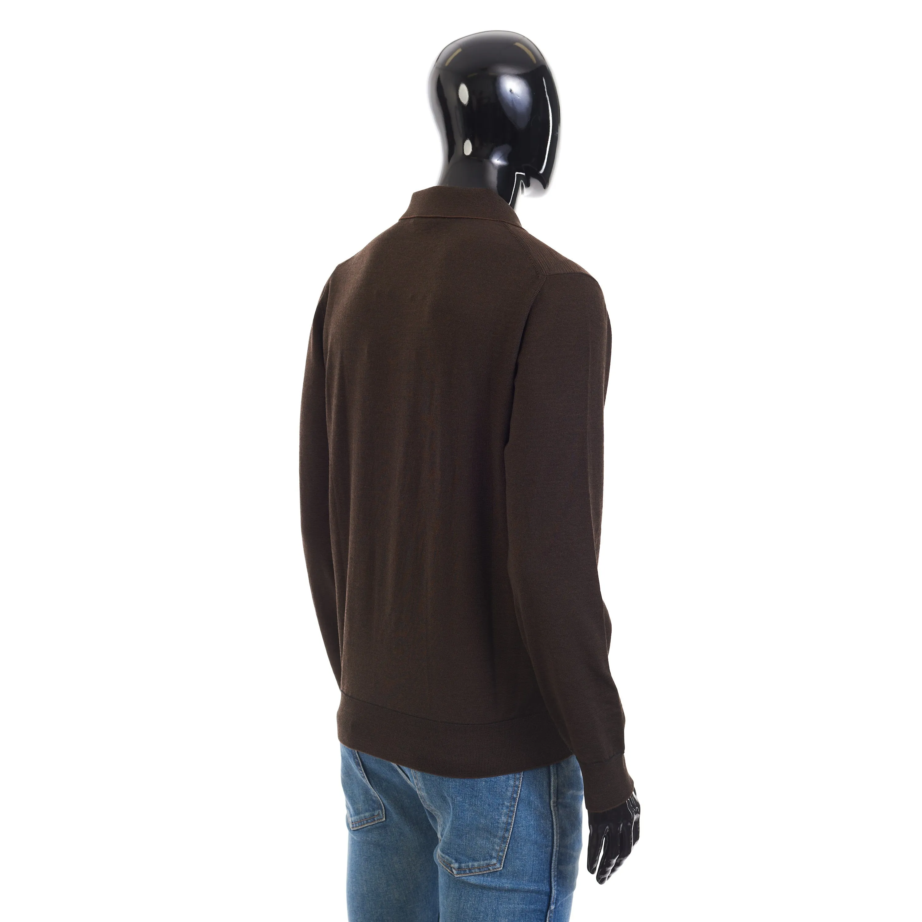 Polo Sweater With Metal Zip In Brown Wool