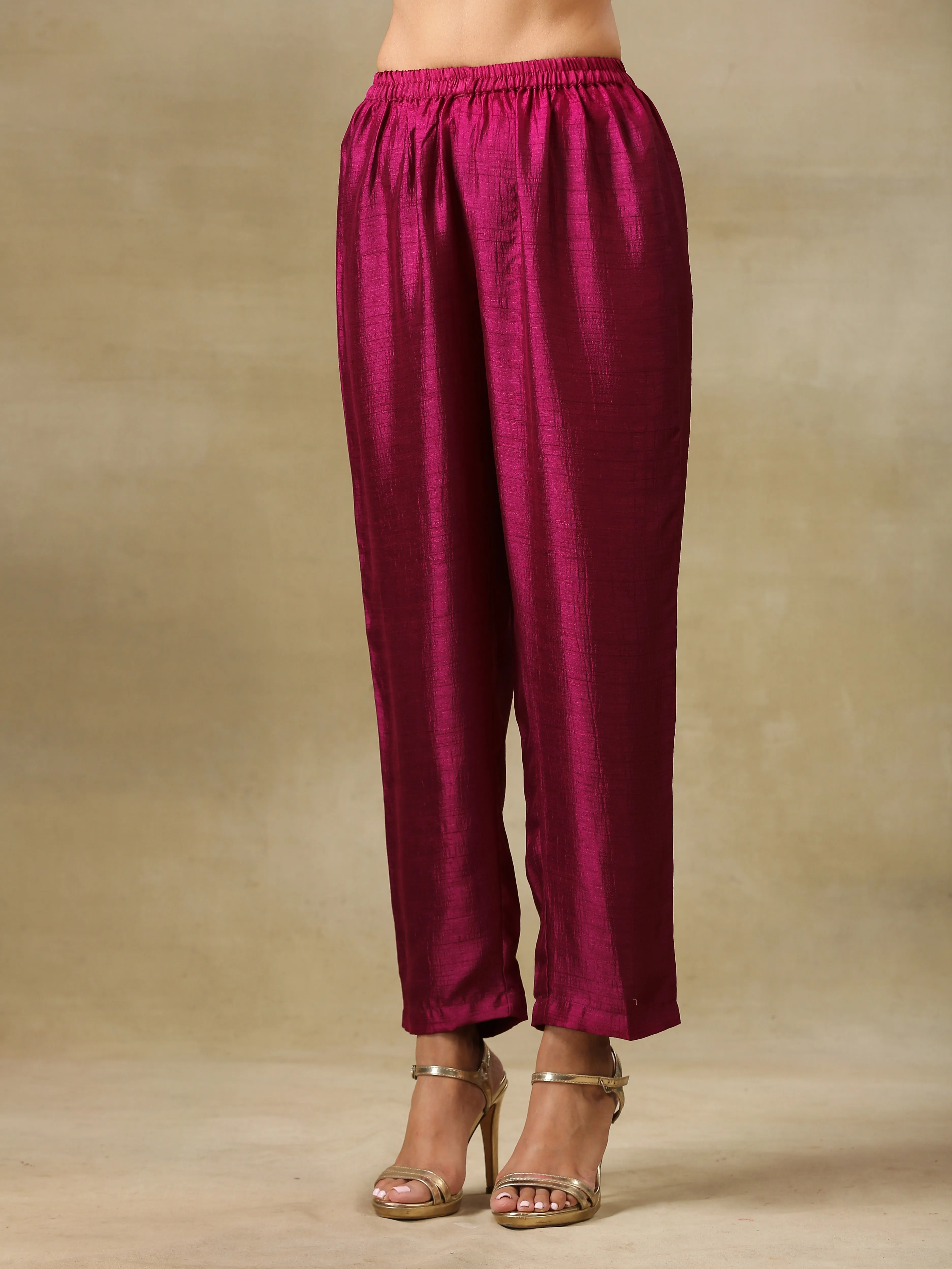 Purple Textured Silk Angrakha Kurta Pant Set