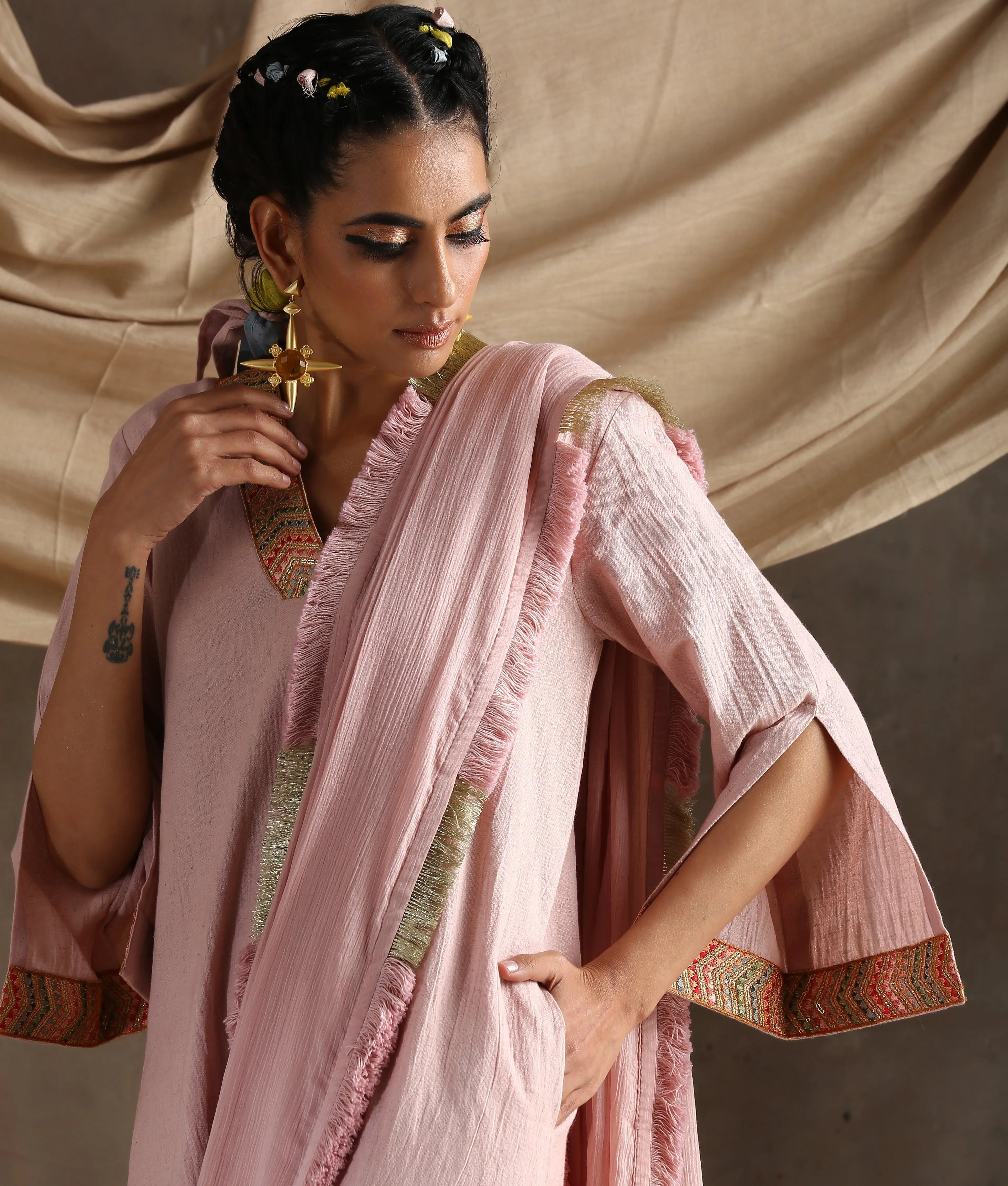 Rose Pink Pure Cotton Lace Kurta