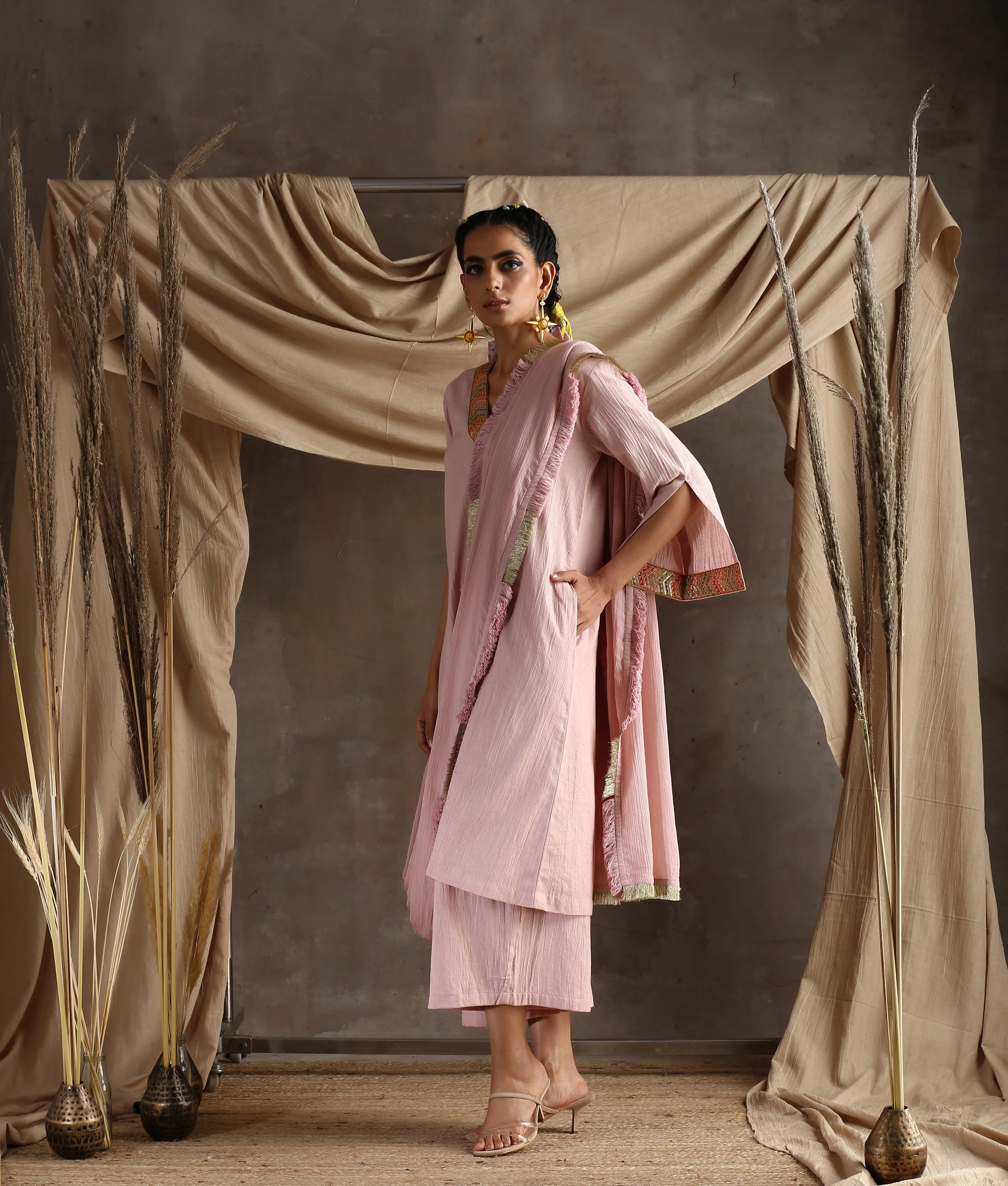 Rose Pink Pure Cotton Lace Kurta