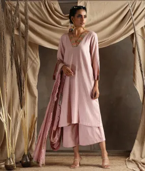 Rose Pink Pure Cotton Lace Kurta