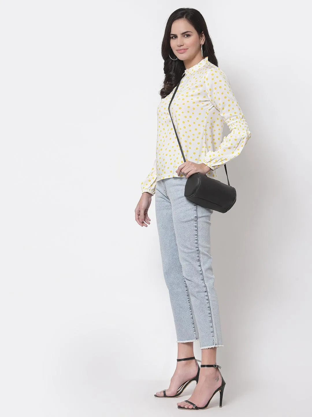 Style Quotient White Geometric Print Victorian Top