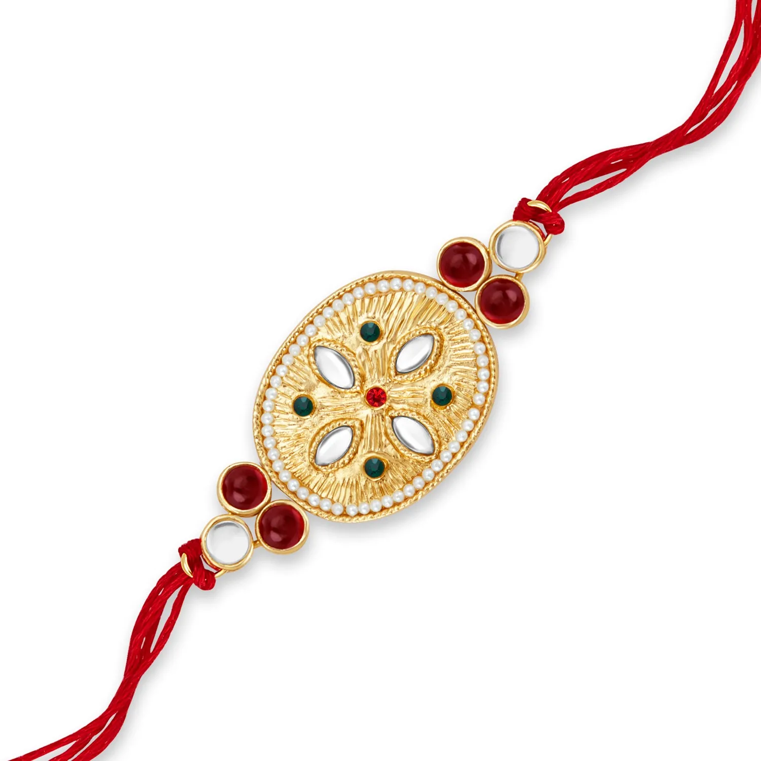 Sukkhi Adorable Gold Plated Rakhi with Roli Chawal and Raksha Bandhan Greeting Card for Men