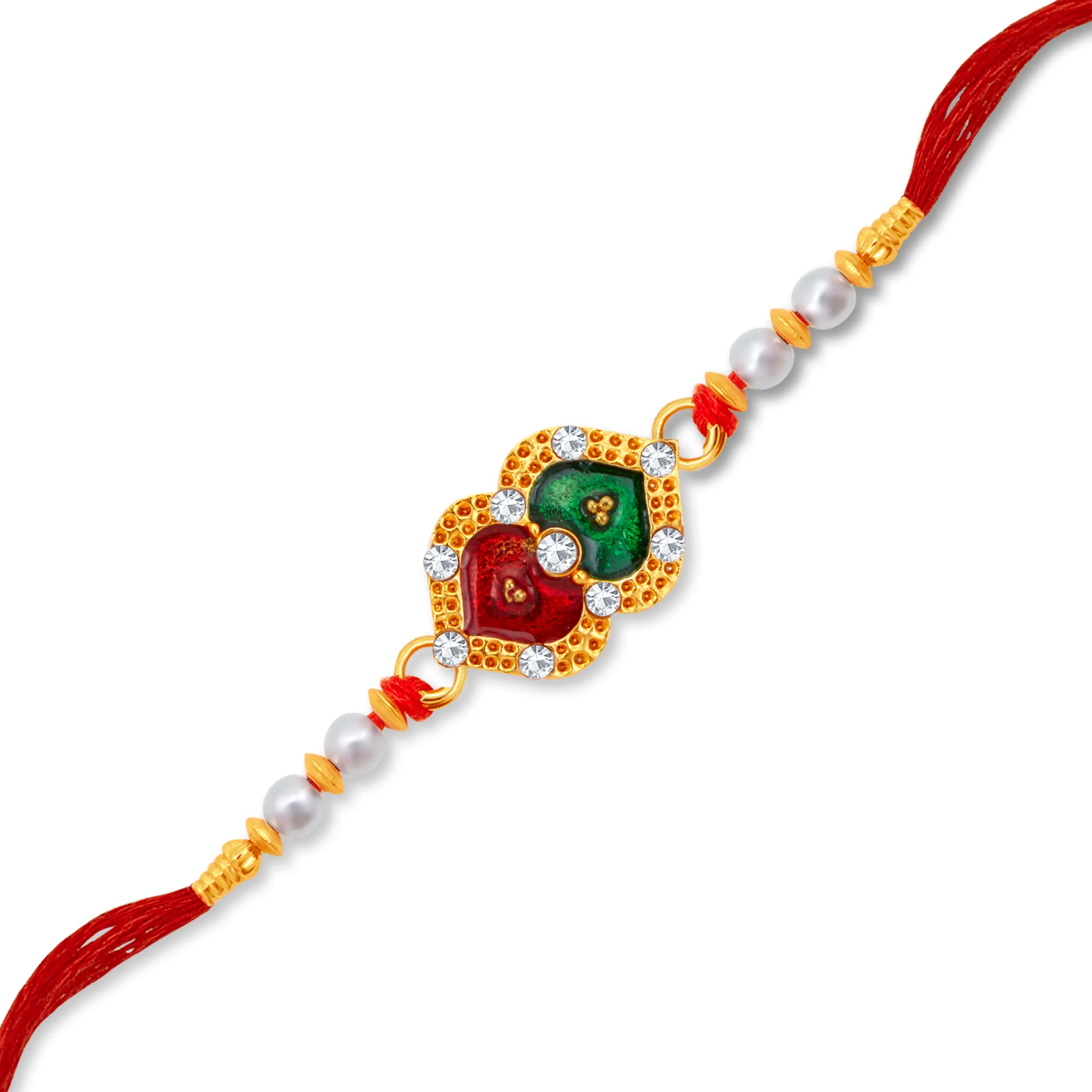 Sukkhi Amazing Gold Plated Meenakari Rakhi with Roli Chawal and Raksha Bandhan Greeting Card For Men