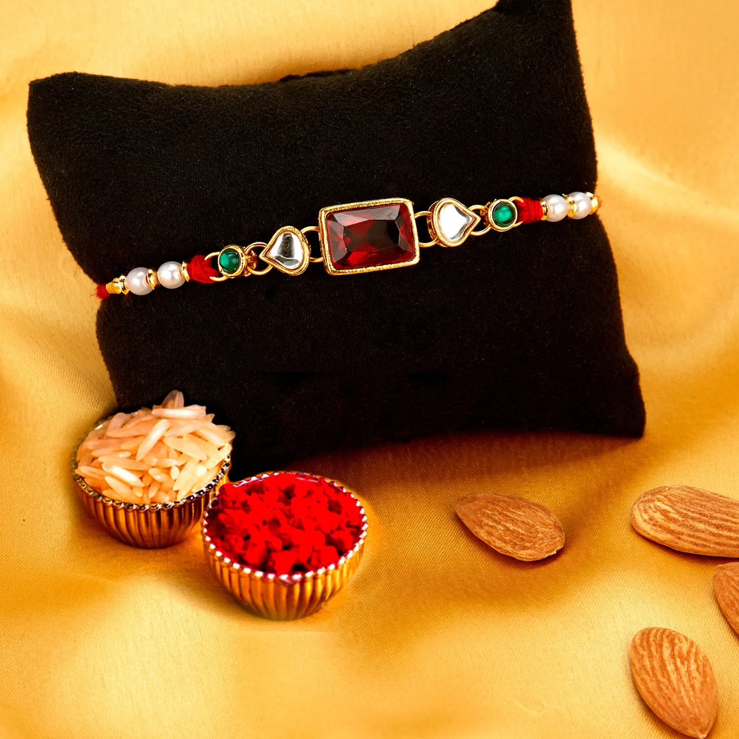 Sukkhi Amazing Gold Plated Rakhi with Roli Chawal and Raksha Bandhan Greeting Card for Men