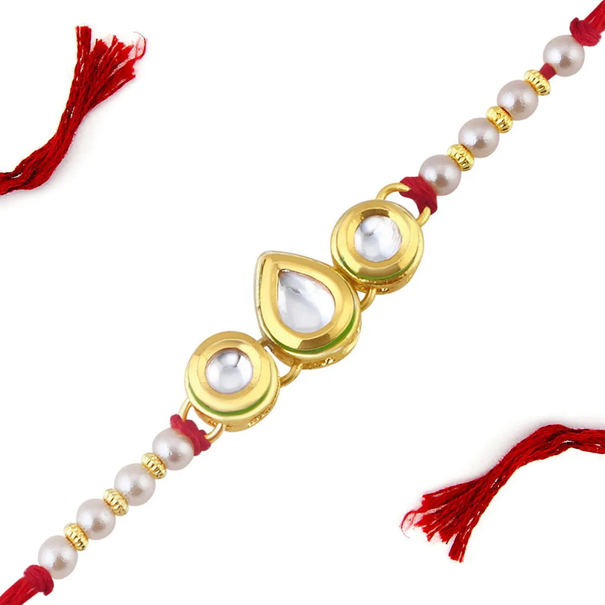 Sukkhi Astonish Gold Plated Kundan Rakhi for Brother with Roli Chawal and Raksha Bandhan Greeting Card For Men