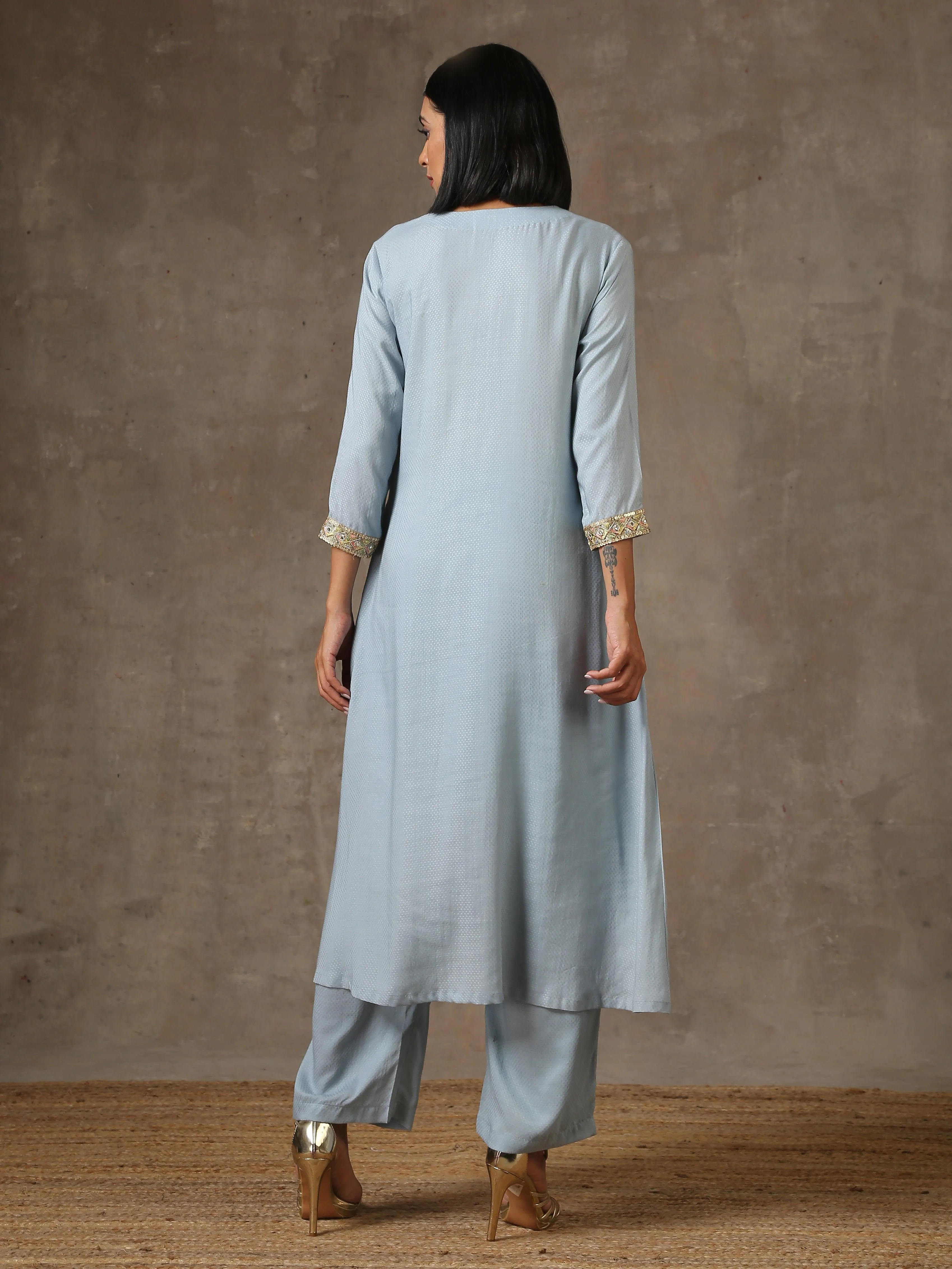 The Daphne - Light Blue Solid Textured Kurta Pant Set