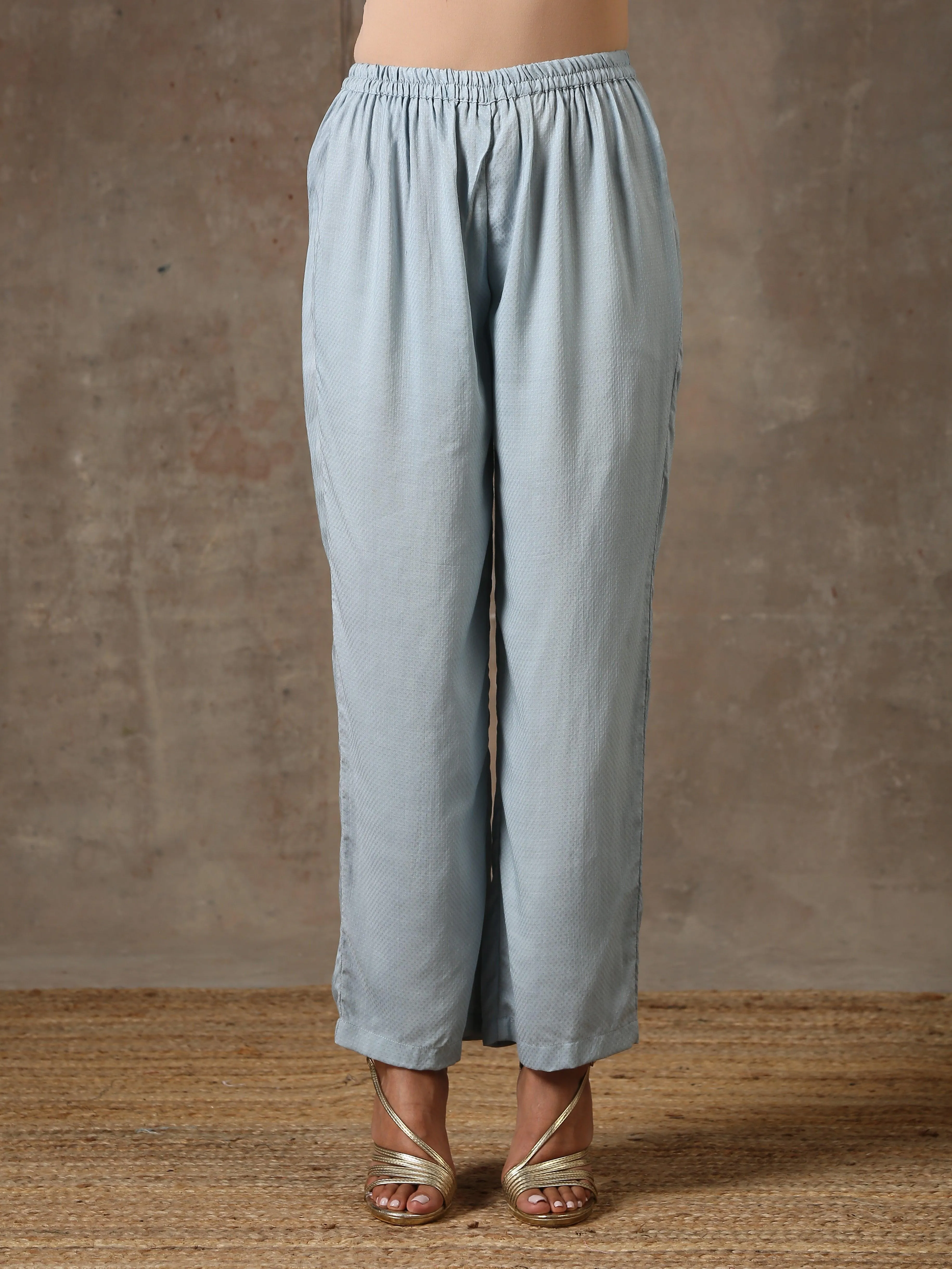 The Daphne - Light Blue Solid Textured Kurta Pant Set