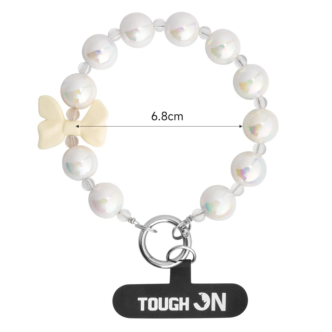 Tough On Charm Phone Wristlet Strap with Card White Pearl